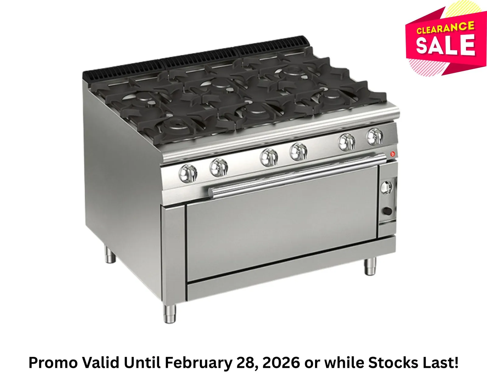 Baron Q70PCFL/G1205 - 6 Burner Gas Cook Top With Full Length Gas Oven - Clearance