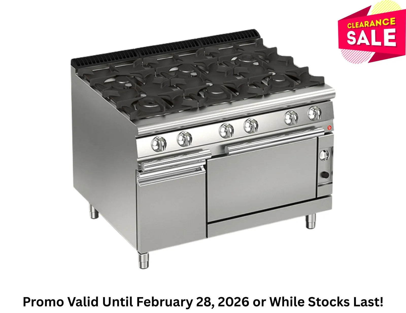 Baron Q70PCF/G1205 - 6 Burner Gas Cook Top With Gas Oven - Clearance