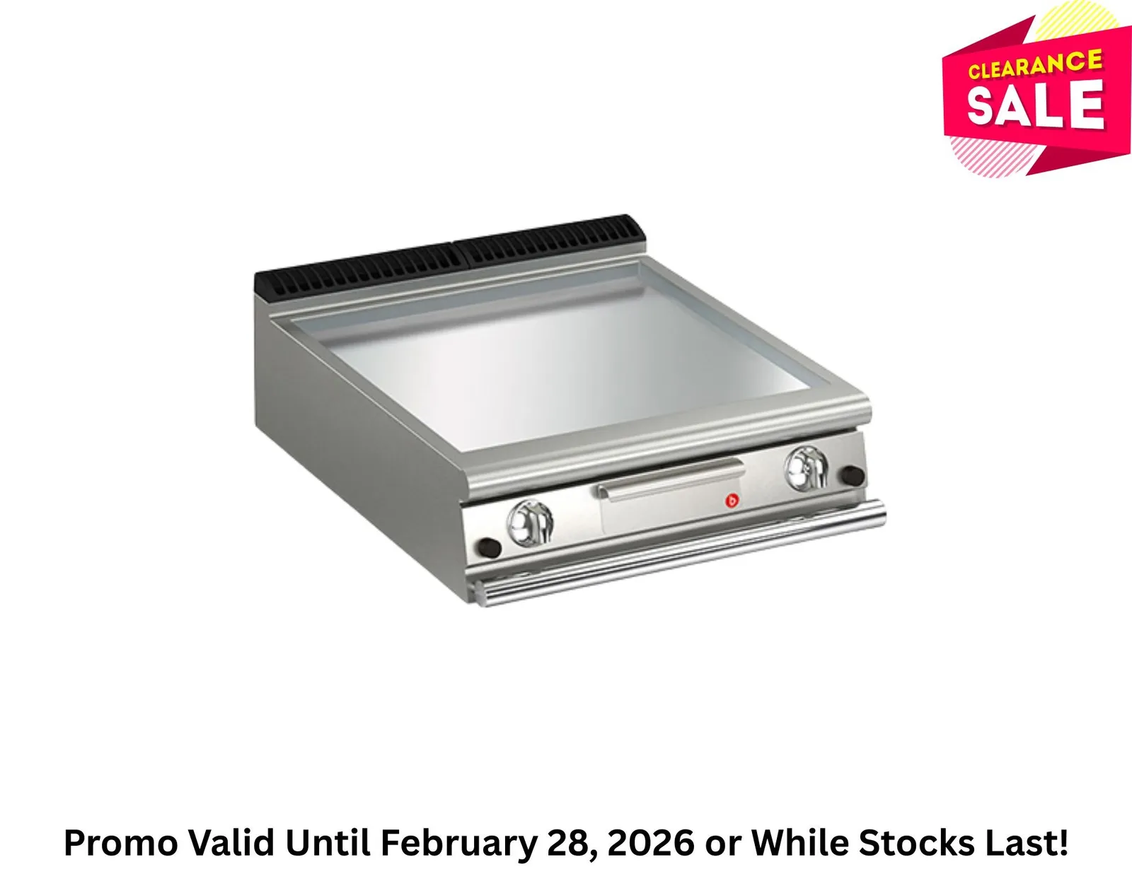 Baron Q70FTT/G805 - 2 Burner Gas Fry Top With Smooth Chrome Plate And Thermostat Control - Clearance