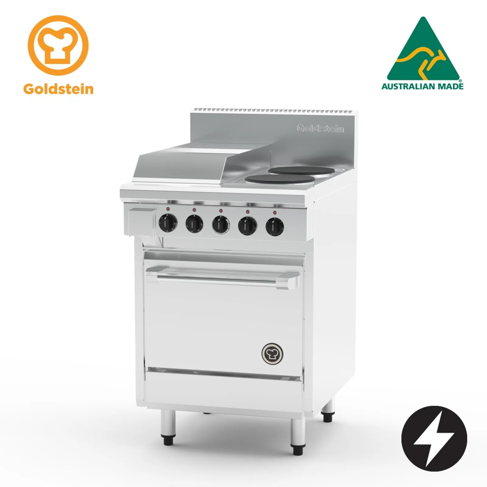 Goldstein PE12G2S20-X - Electric Oven Range, 2 Solid Plates, 289mm Griddle, Static Oven