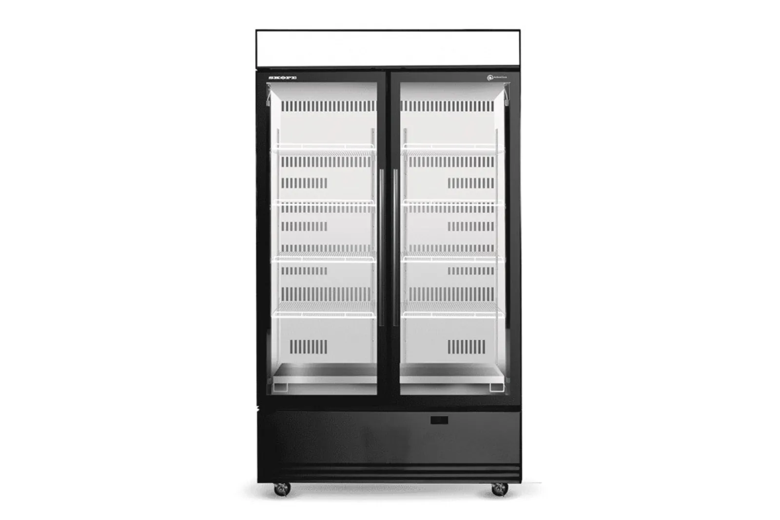SKOPE BME1200N-AC ActiveCore - 2 Upright Glass Door Fridge, Lit Sign, Black/White
