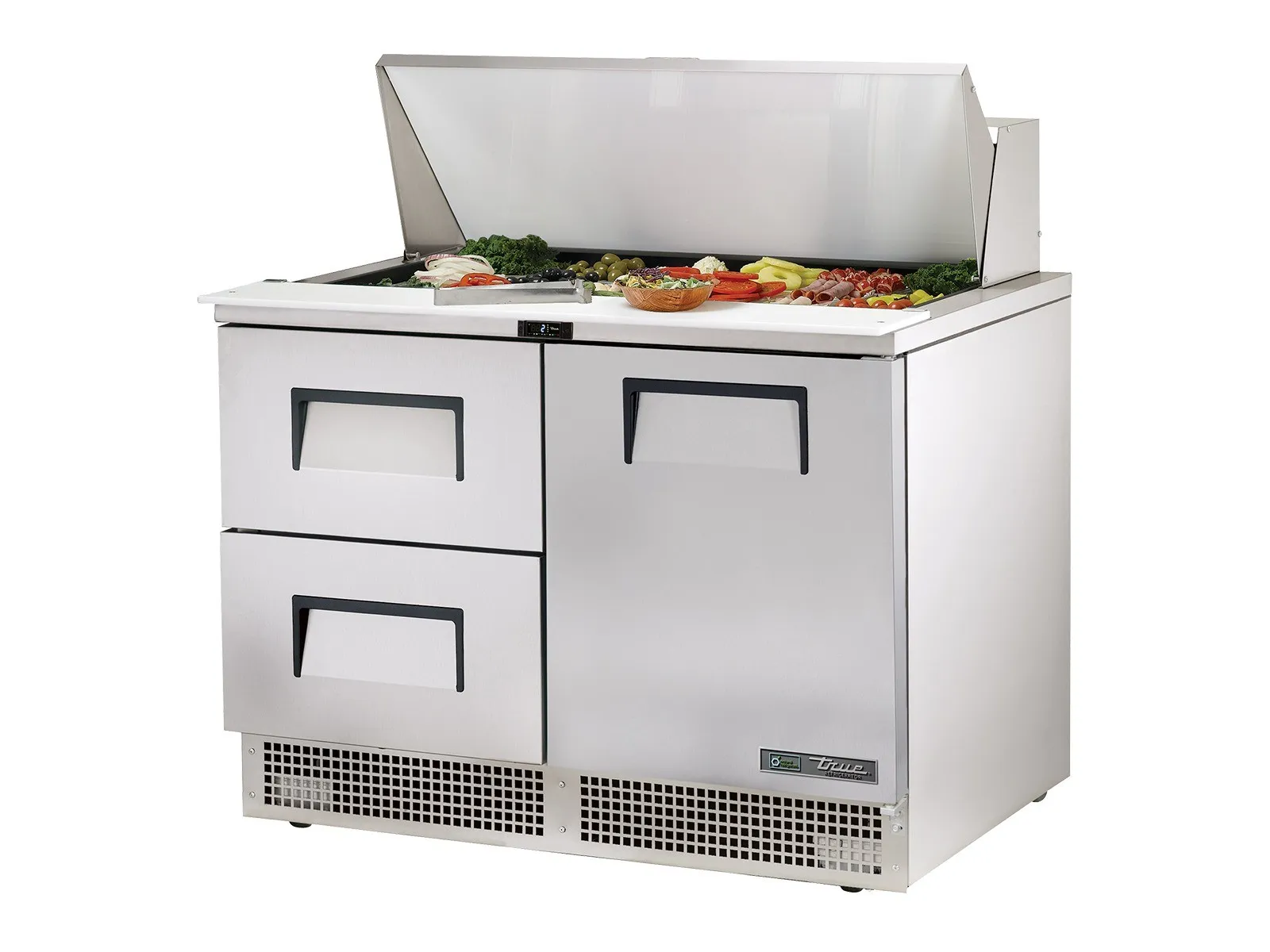 True Refrigeration TFP-48-18M-D-2-HC - Prep Table, 18x 1/6 Top Pans, 2 Drawers + 1 Solid Swing Door