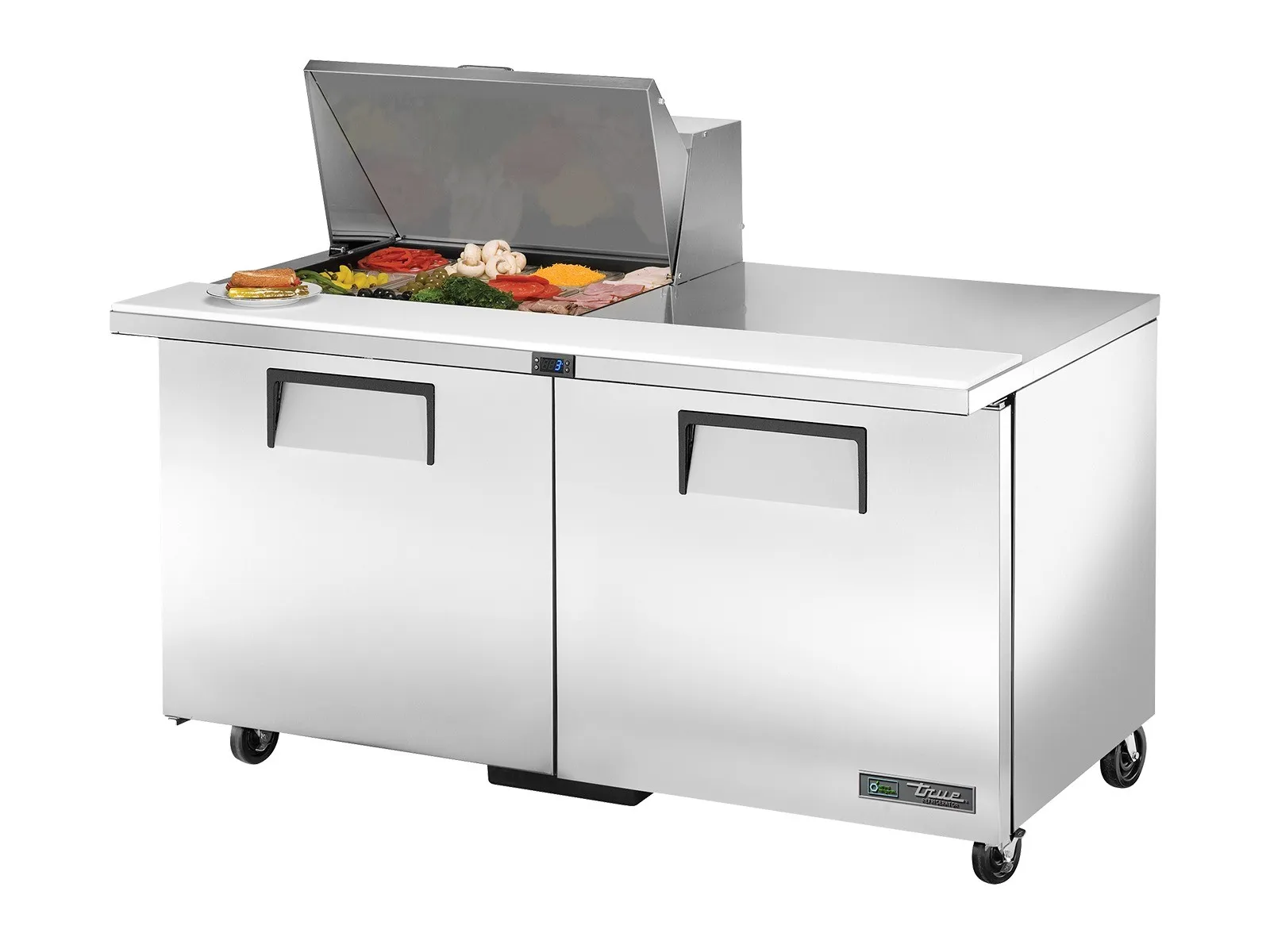 True Refrigeration TSSU-60-12M-B-HC - Prep Table, 12x 1/6 Top Pans, 2 Solid Swing Doors