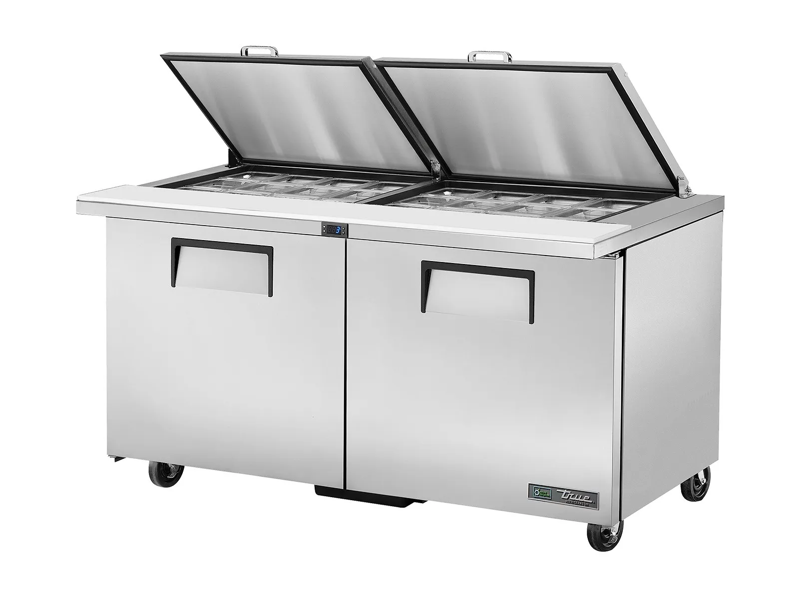 True Refrigeration TSSU-60-24M-B-ST-HC FLID - Prep Table, 24x 1/6 Top Pans, 2 Solid Swing Doors, Removable lids