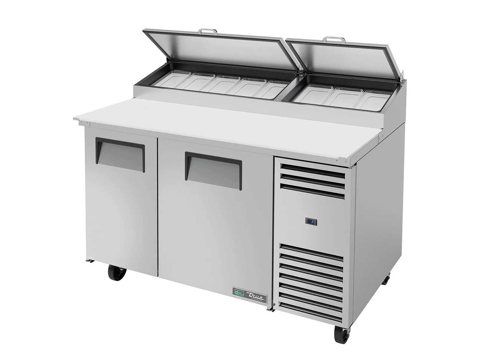 True Refrigeration TPP-AT-60-HC - Pizza Prep Table, 8x 1/3 Top Pans, 2 Solid Swing Doors