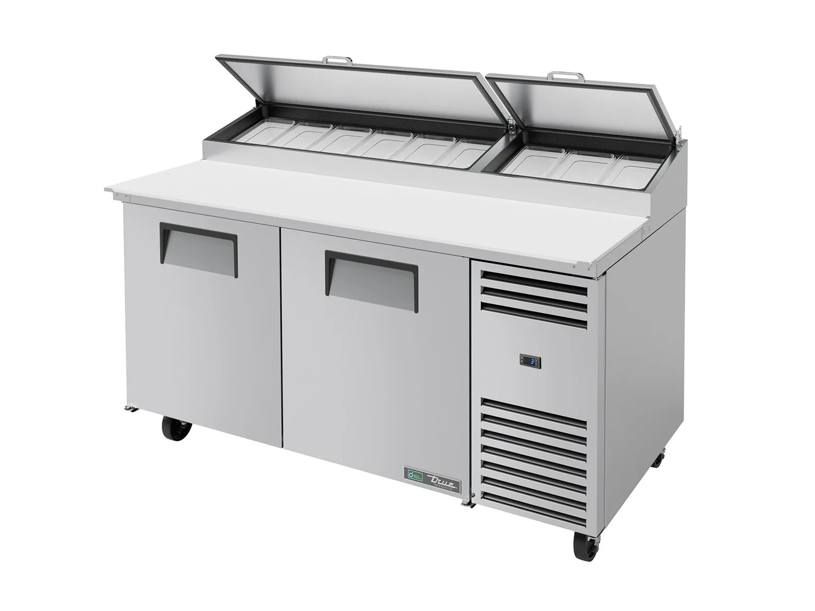 True Refrigeration TPP-AT-67-HC - Pizza Prep Table, 9x 1/3 Top Pans, 2 Solid Swing Doors