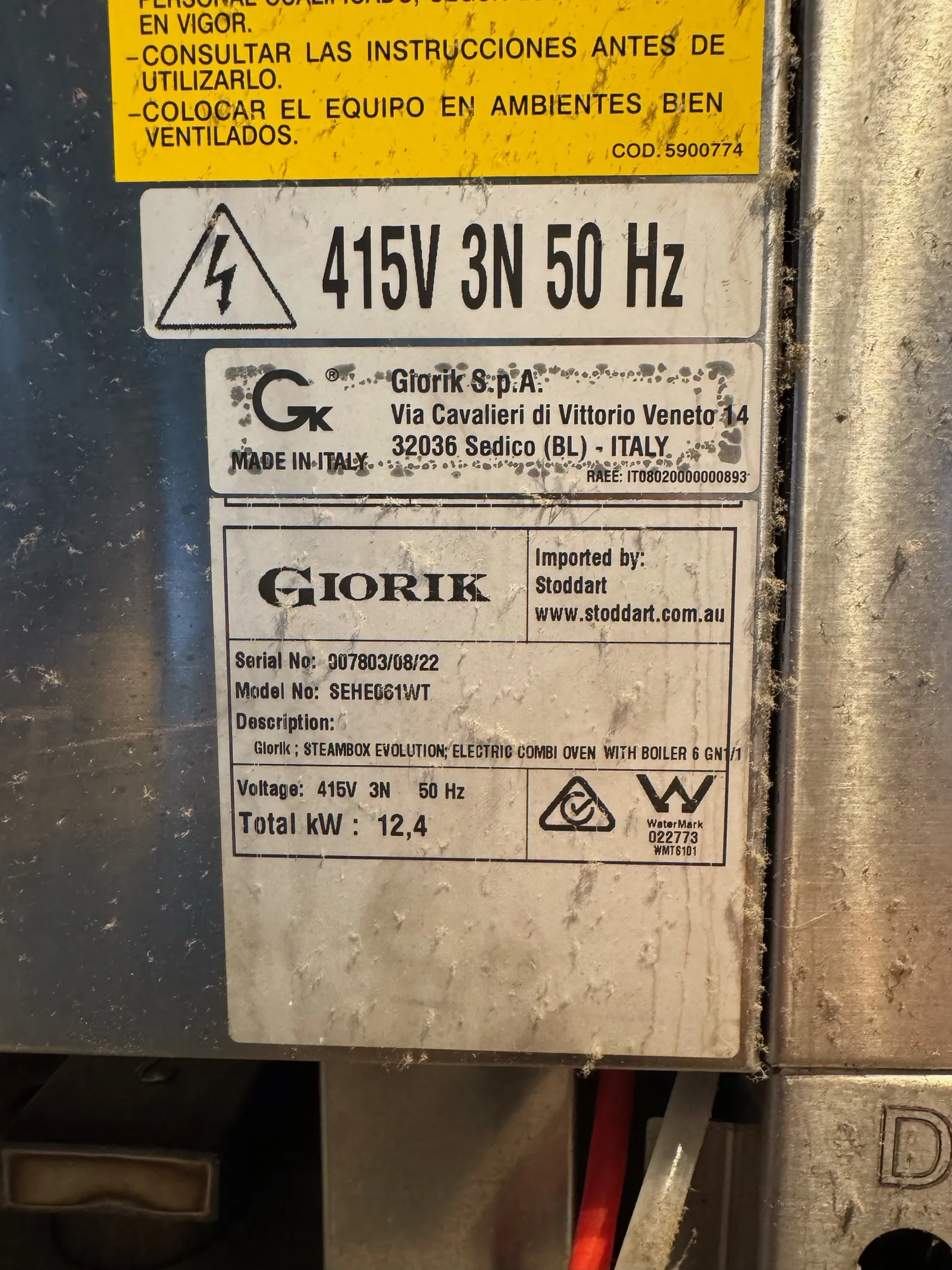 Giorik SEHEST.11.0610  Stacked Combi Oven - 6 on 10 x 1/1 GN with Hood & Stand - Used