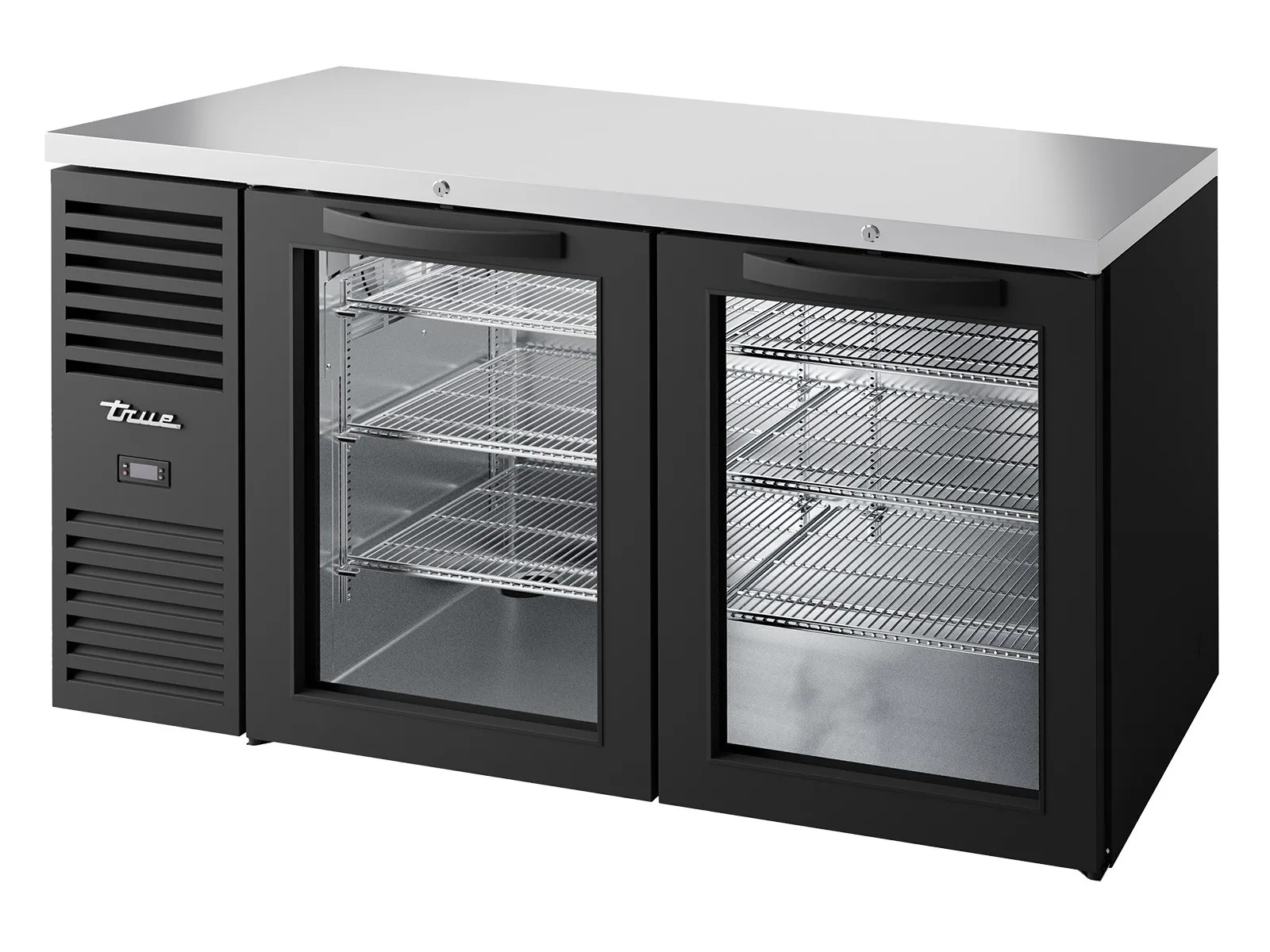 True Refrigeration TBR60-RISZ1-L-B-GG-2 - Bar Refrigerator, Black Ext, 2 Glass Swing Doors