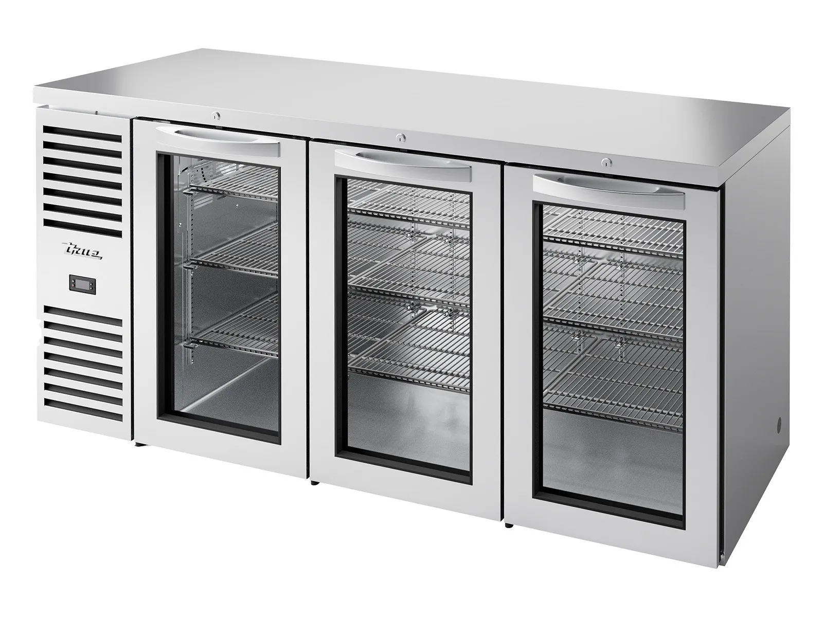 True Refrigeration TBR72-RISZ1-L-S-GGG-2 - Bar Refrigerator, Stainless Steel Ext, 3 Glass Swing Doors