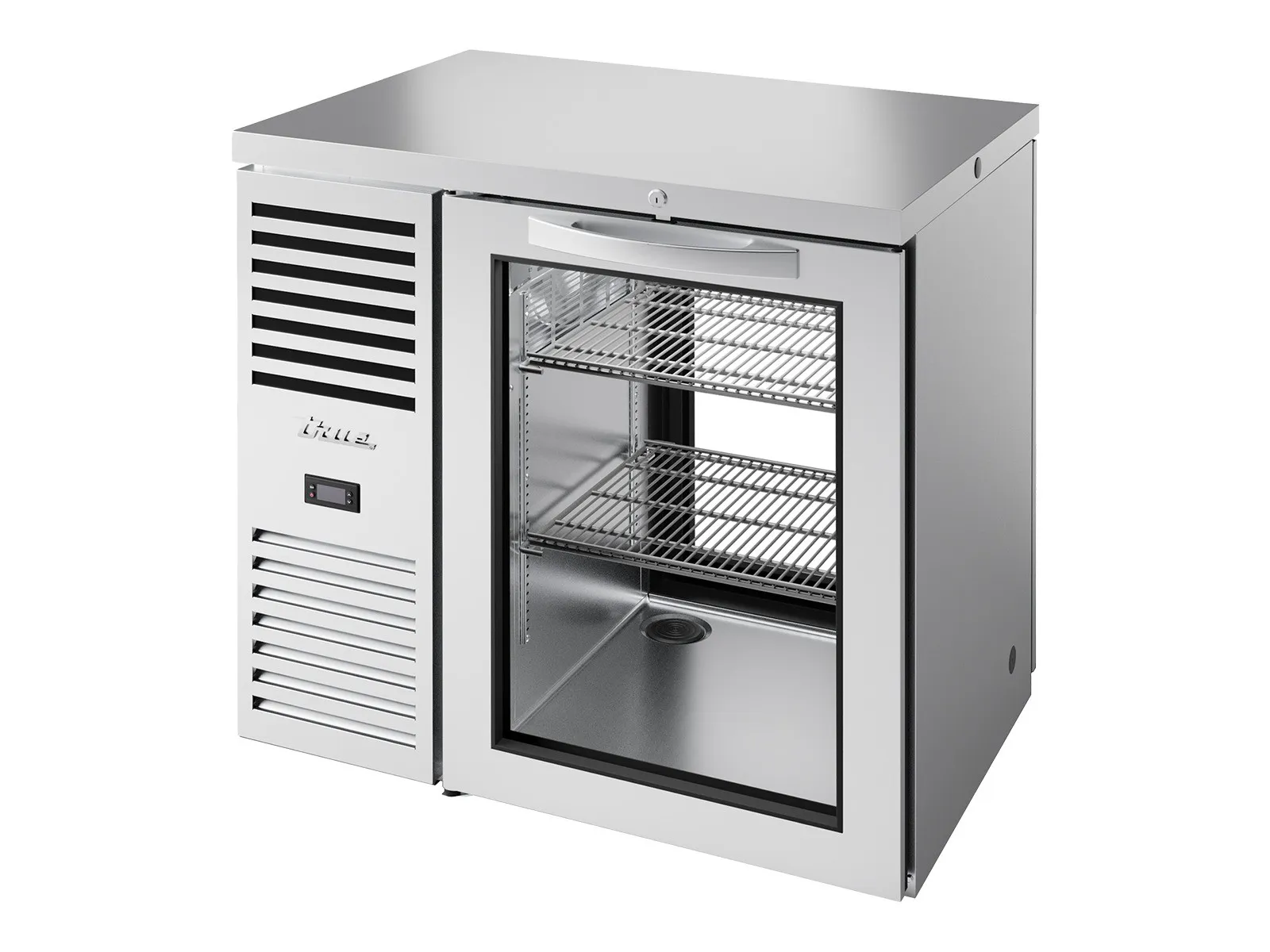 True Refrigeration TBR36-PTSZ1-L-S-G-G-2 - "Pass-Thru" Bar Refrigerator, Stainless Steel Ext, 1 Glass Swing Door Front, 1 Glass Swing Door Rear