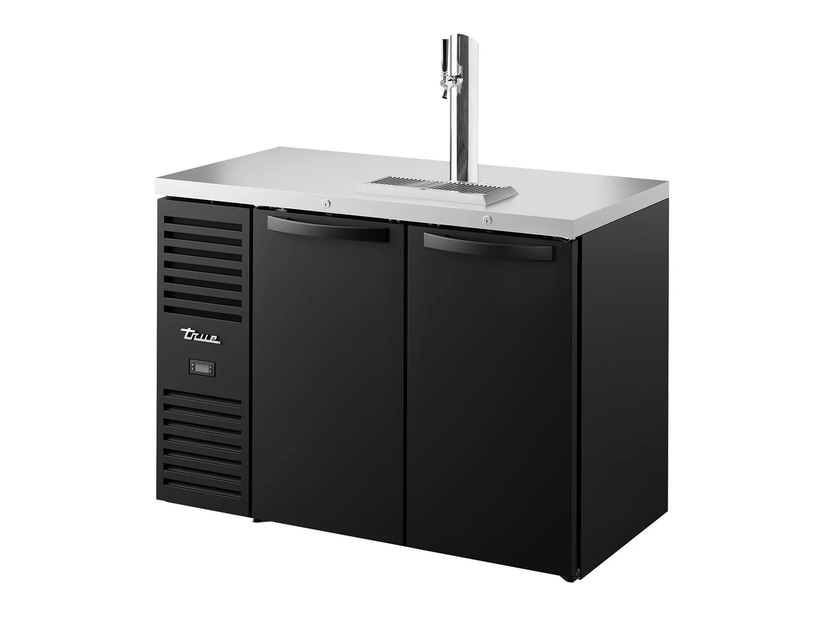 True Refrigeration TDR48-RISZ1-L-B-SS-2 - Keg Chiller / Dispenser, Black Ext, 2 Solid Swing Doors