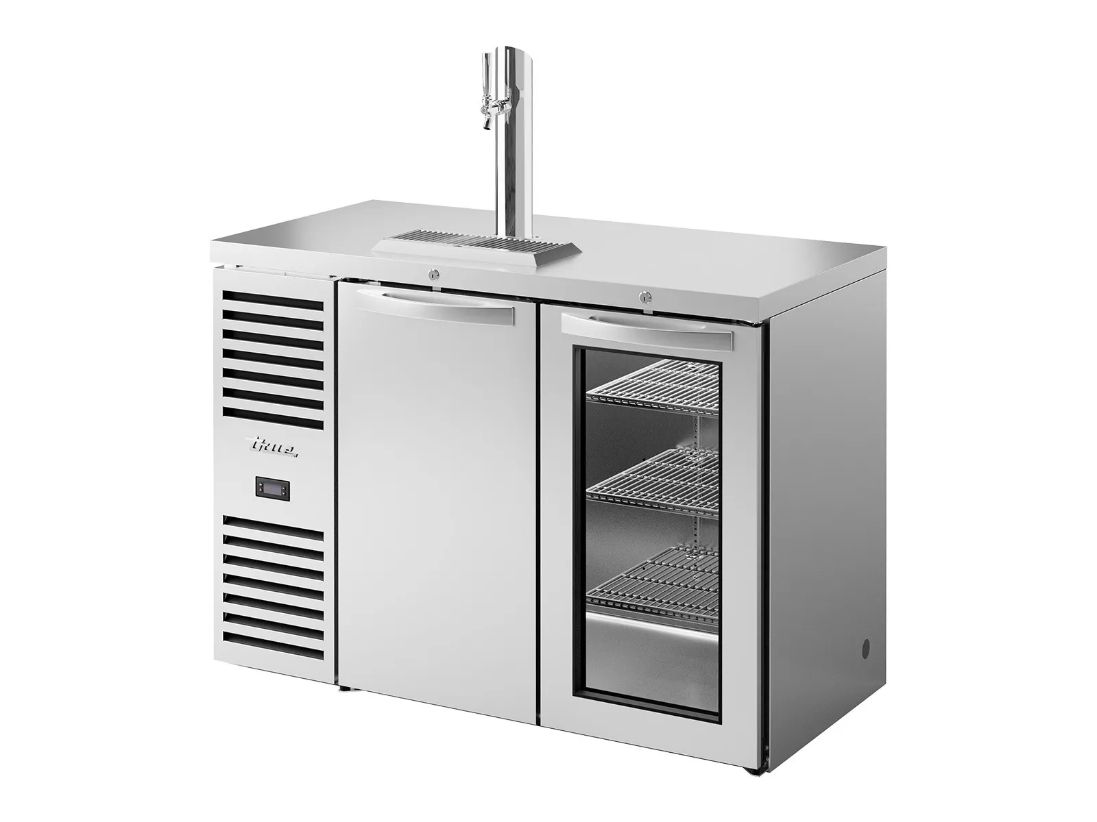 True Refrigeration TDR48-RISZ1-L-S-SG-2 - Keg Chiller / Dispenser, Stainless Steel Ext, 1 Solid Swing Door + 1 Glass Swing Door