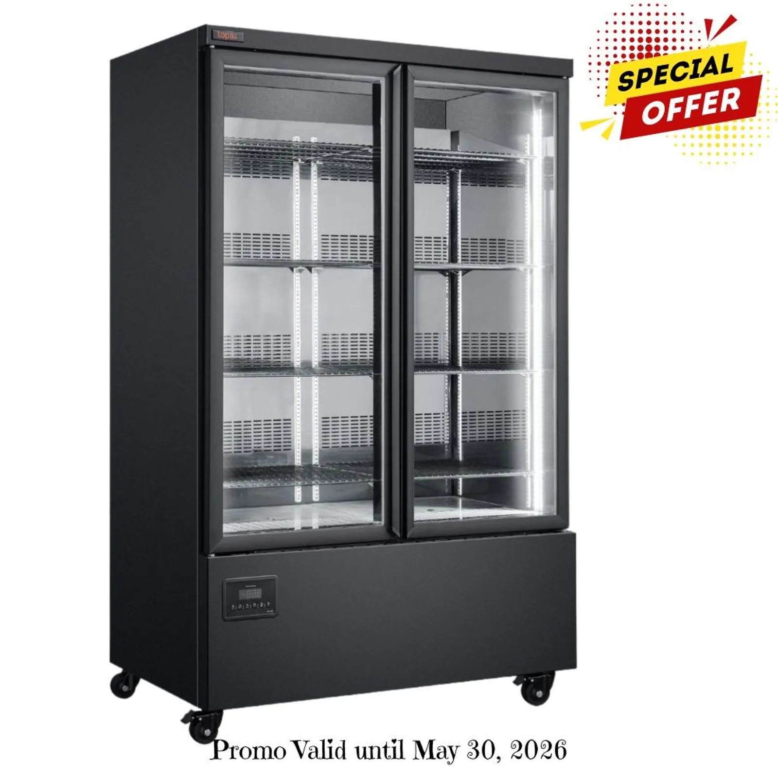 Williams HTB2GBHC Topaz - 2 Glass Doors Fridge - Black - Bottom Mount Motor