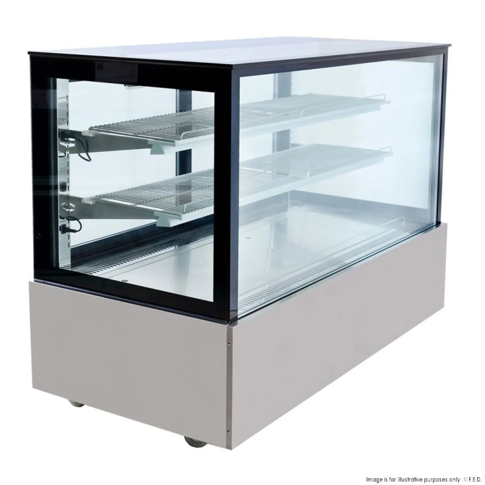 Bonvue SSU150-2XB - Black Trim Square Glass Cake Display 2 Shelves, 1500mm