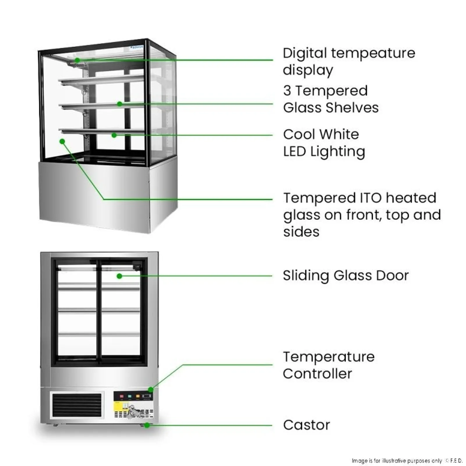Bonvue SF840V - 3+1 Tier Squared Temper Glass Cake Display 1200mm