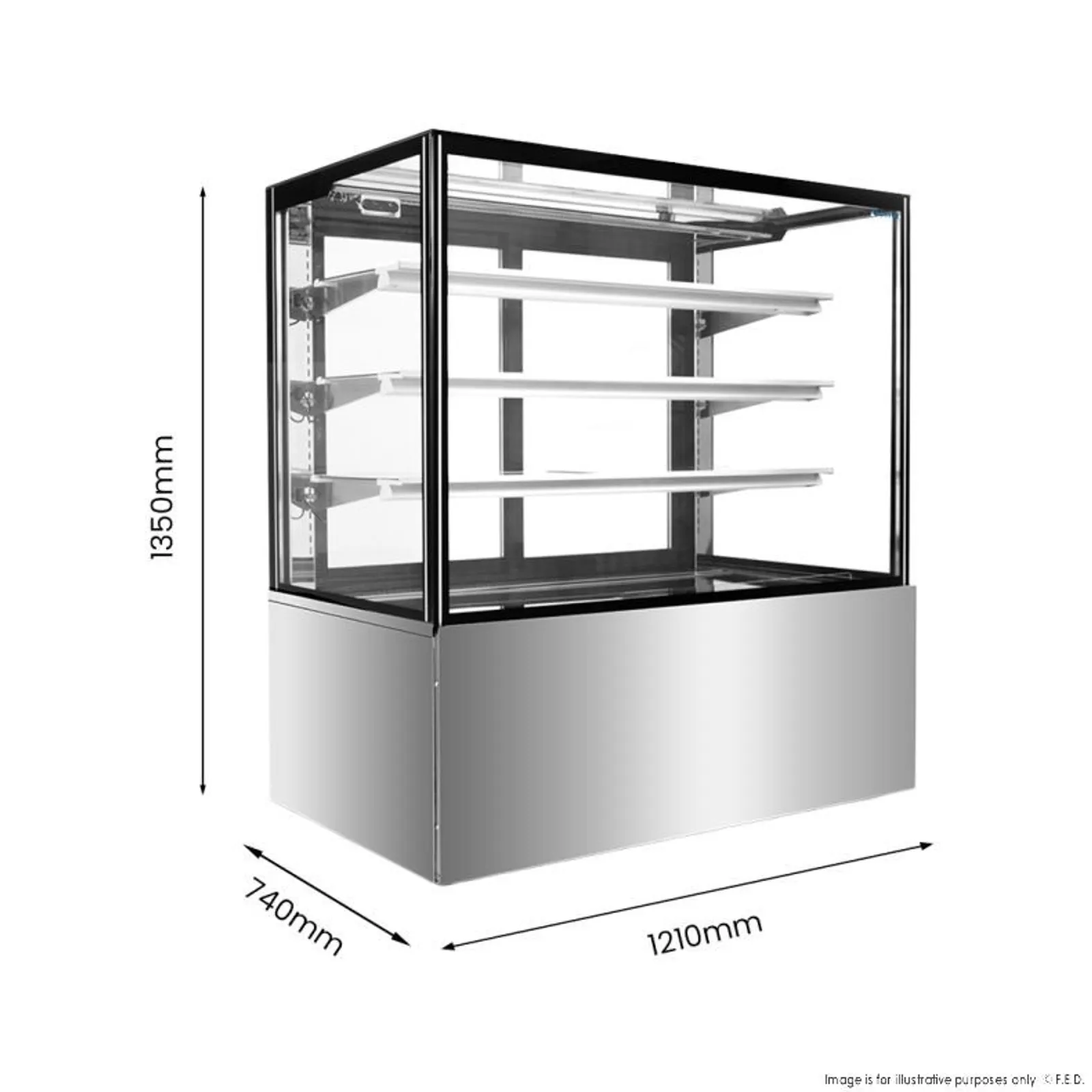 Bonvue SF840V - 3+1 Tier Squared Temper Glass Cake Display 1200mm
