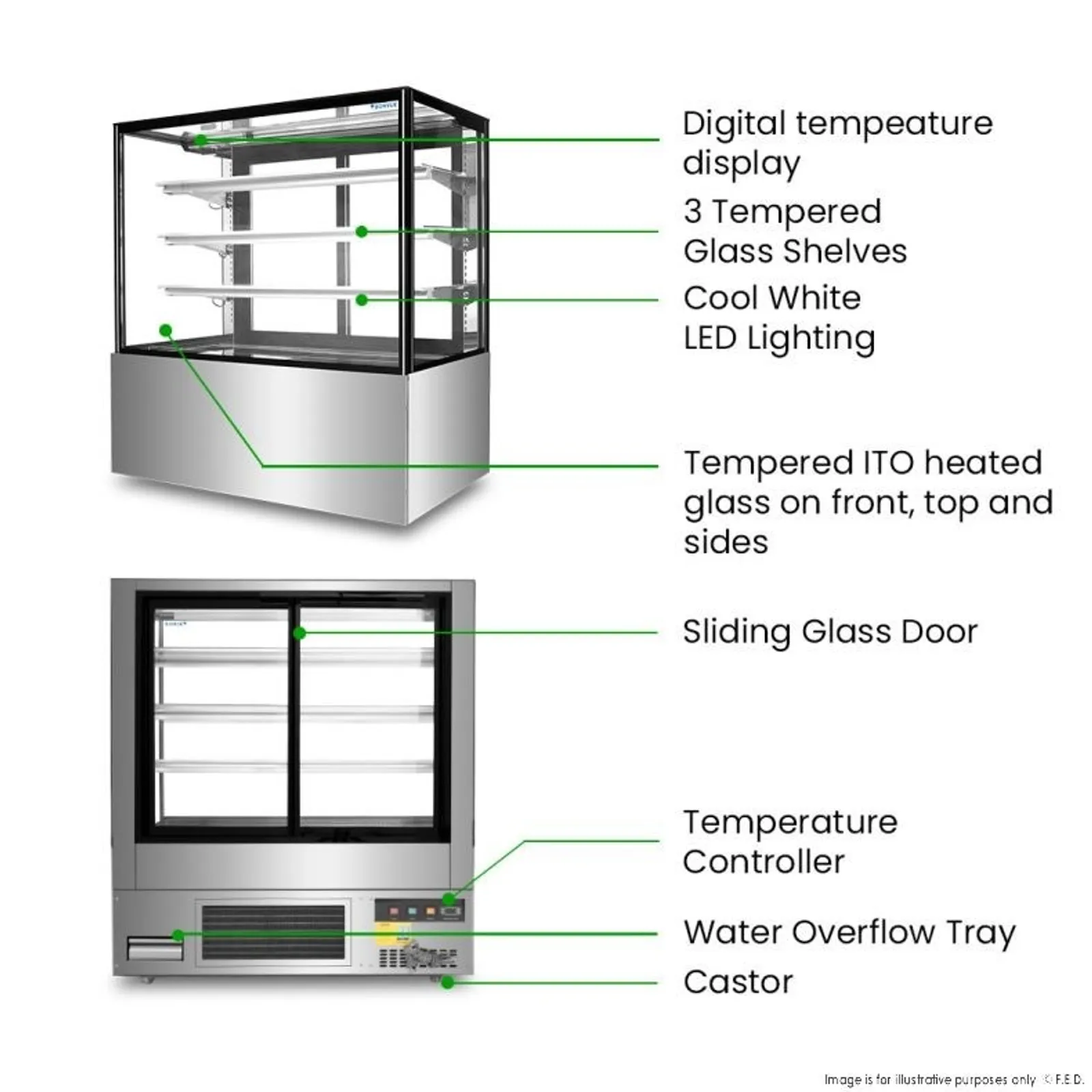 Bonvue SF840V - 3+1 Tier Squared Temper Glass Cake Display 1200mm