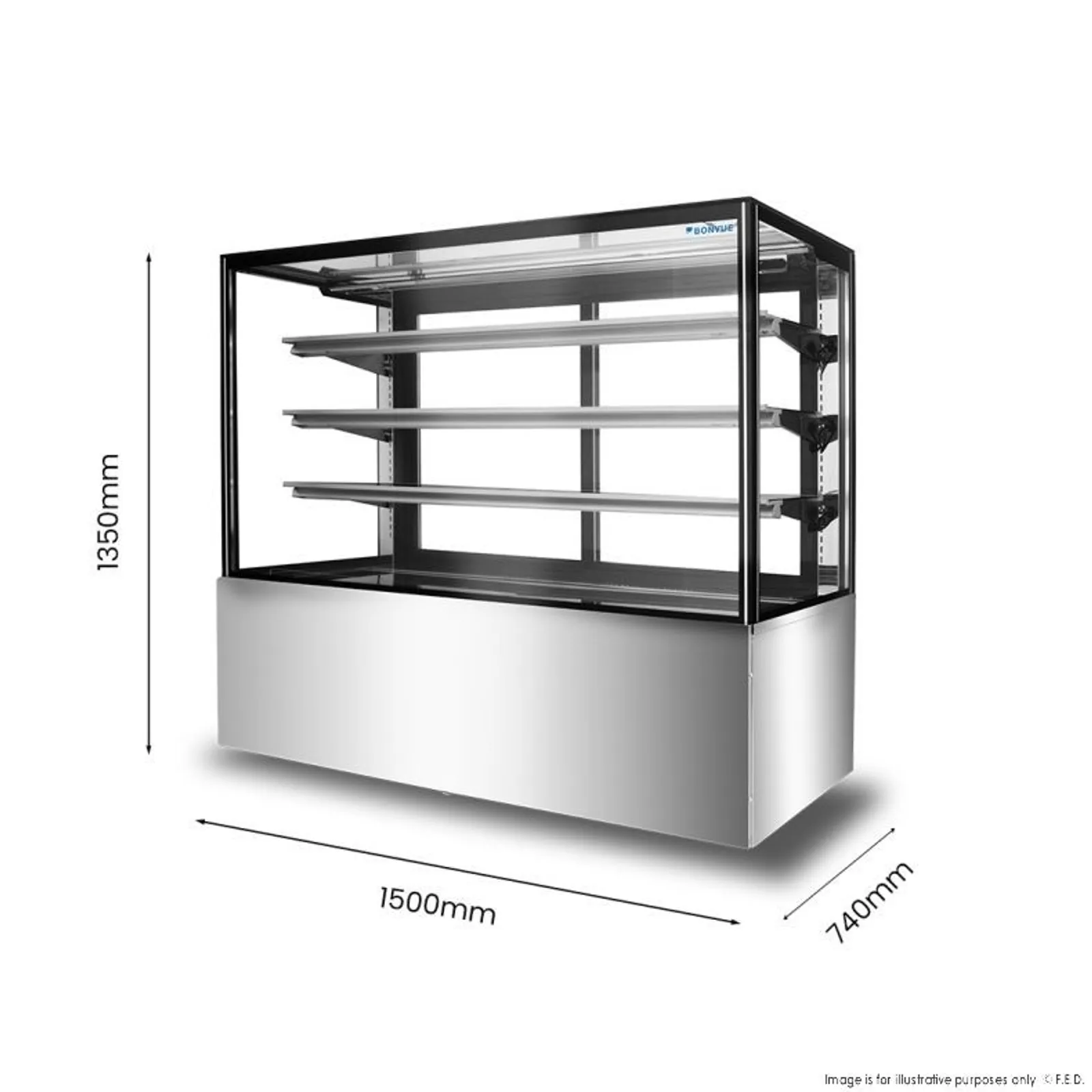 Bonvue SF850V - 3+1 Tier Squared Temper Glass Cake Display 1500mm