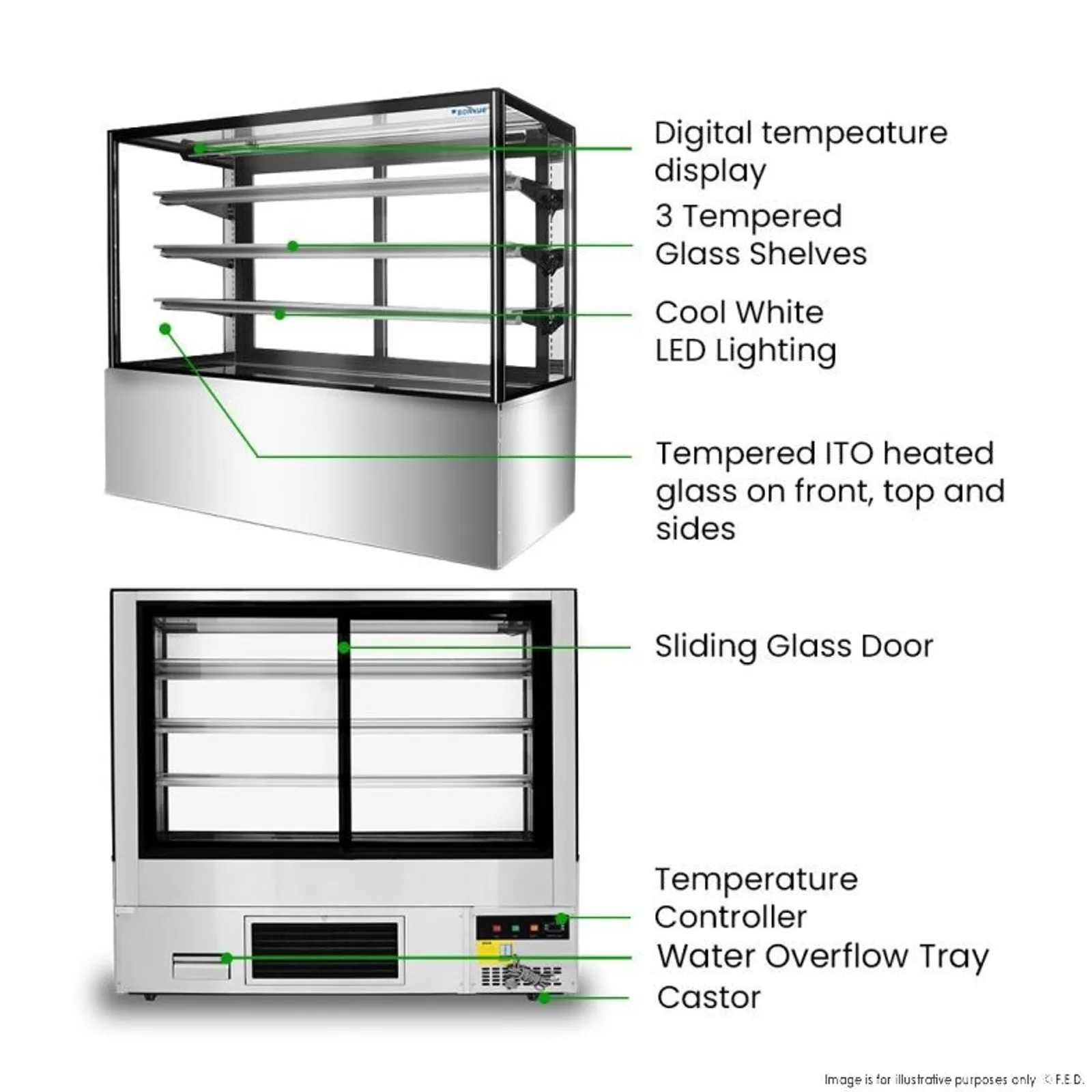 Bonvue SF850V - 3+1 Tier Squared Temper Glass Cake Display 1500mm
