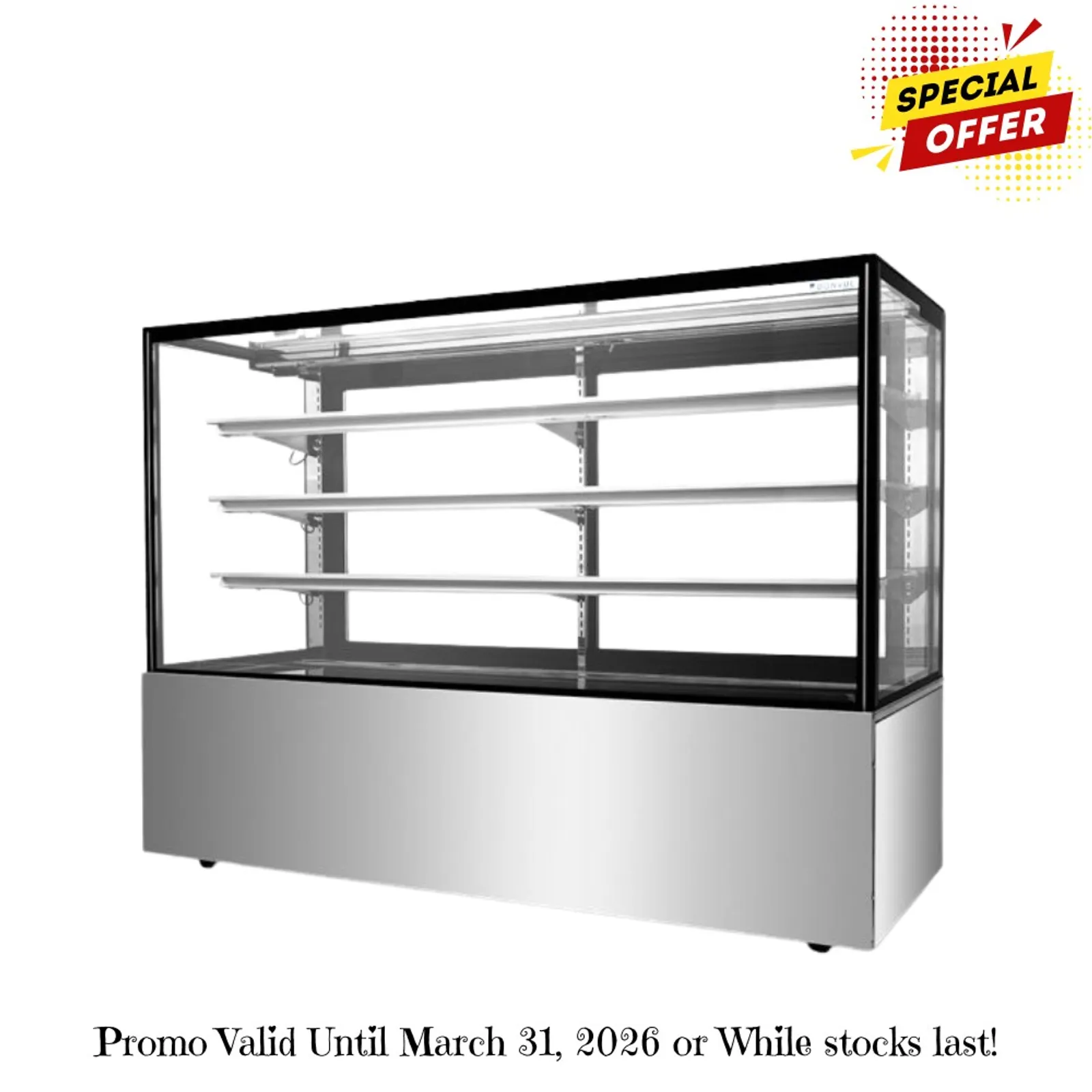 Bonvue SF860V - 3+1 Tier Squared Temper Glass Cake Display 1800mm