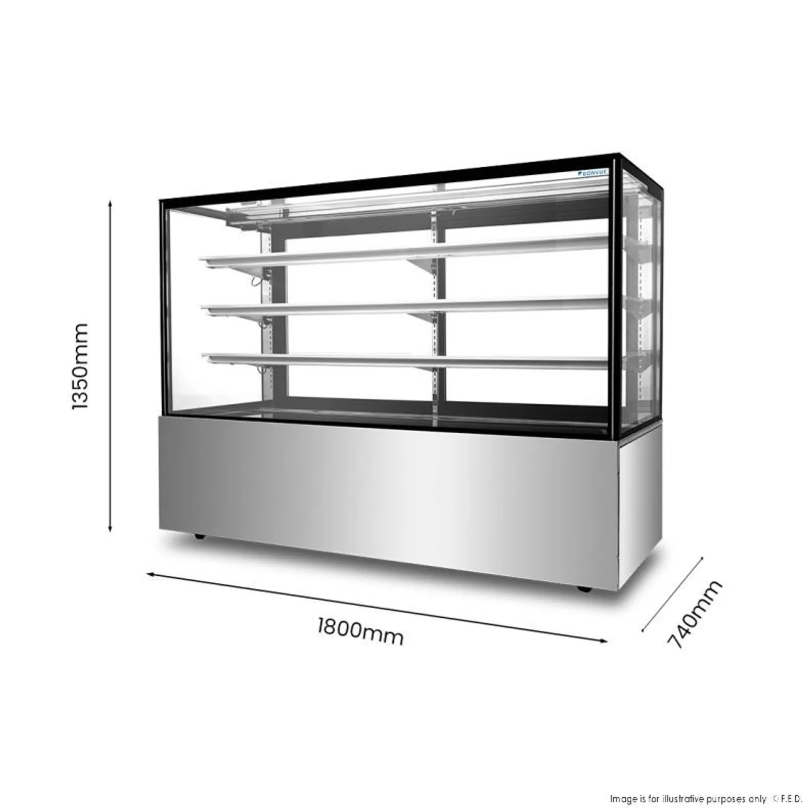 Bonvue SF860V - 3+1 Tier Squared Temper Glass Cake Display 1800mm