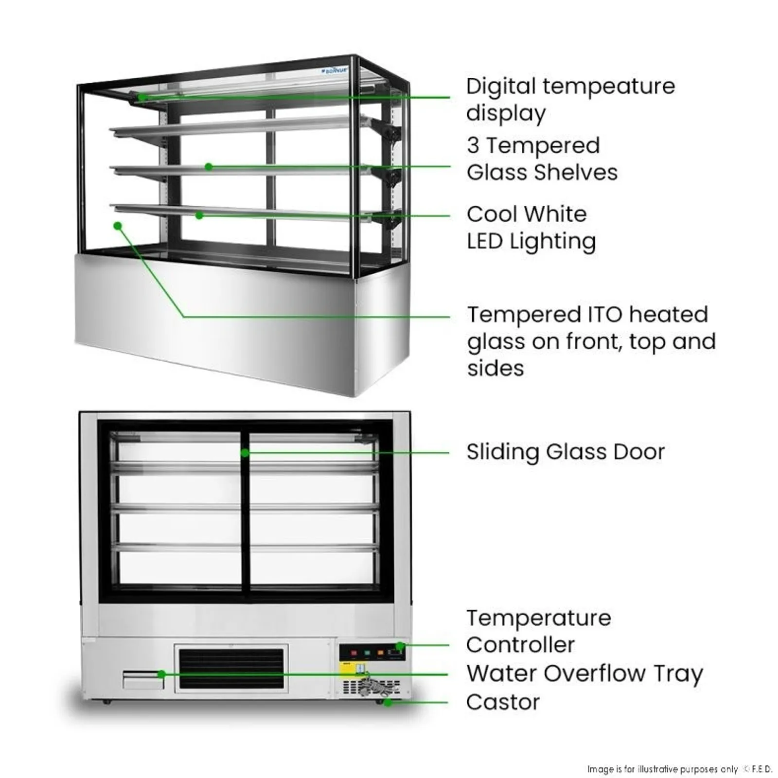 Bonvue SF860V - 3+1 Tier Squared Temper Glass Cake Display 1800mm