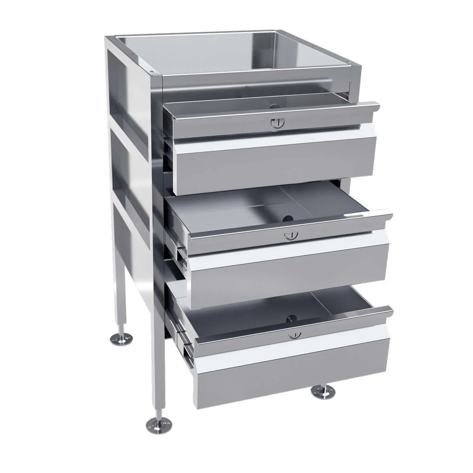 3Monkeez AB-3DRAW-L - Lockable Freestanding Stainless Steel Drawer Unit (3 drawers)