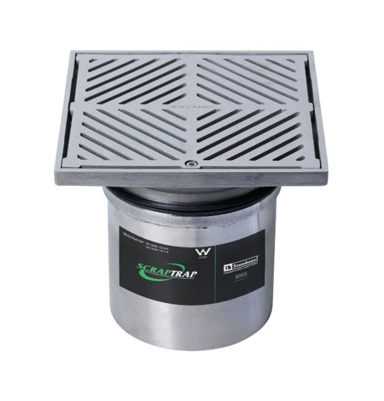 Scraptrap FW-200BS-150-304 - 200mm Square Floor Waste Arrestor Suits 150mm Pipe (Heel Proof)