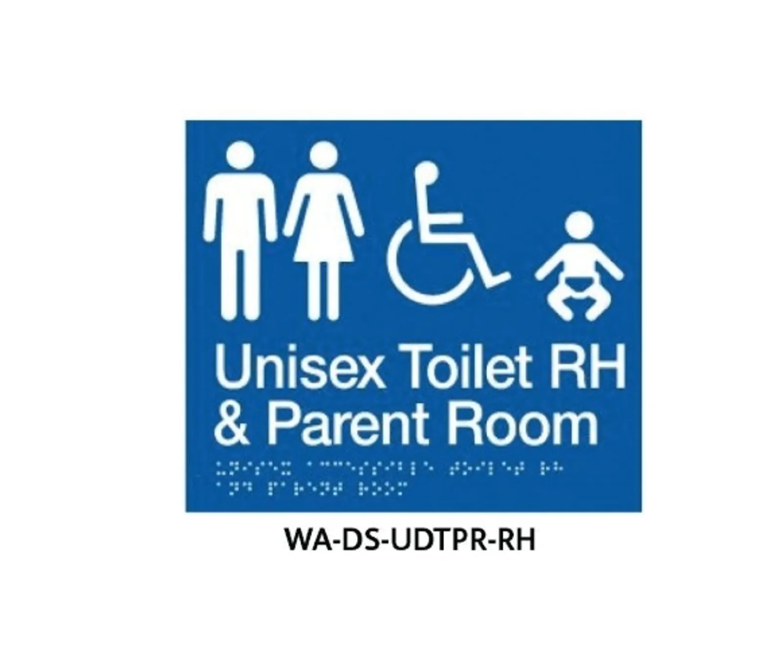 3Monkeez WA-DS-UDTPR-RH - Braille Sign Unisex Disabled Toilet and Parent Room RHS (Blue)