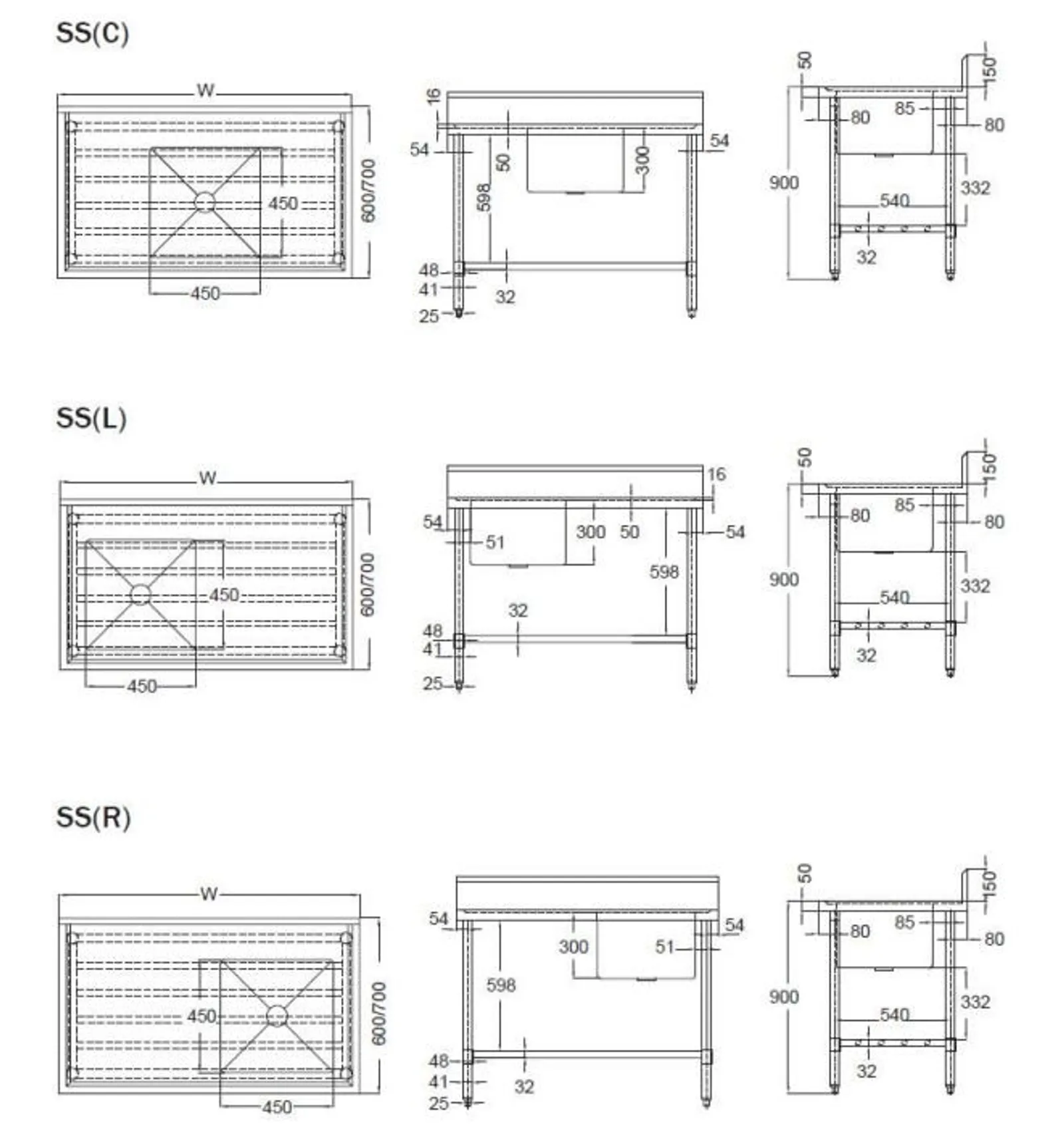 Mixrite SS1624L - Sink Bench with Splashback 2400mm