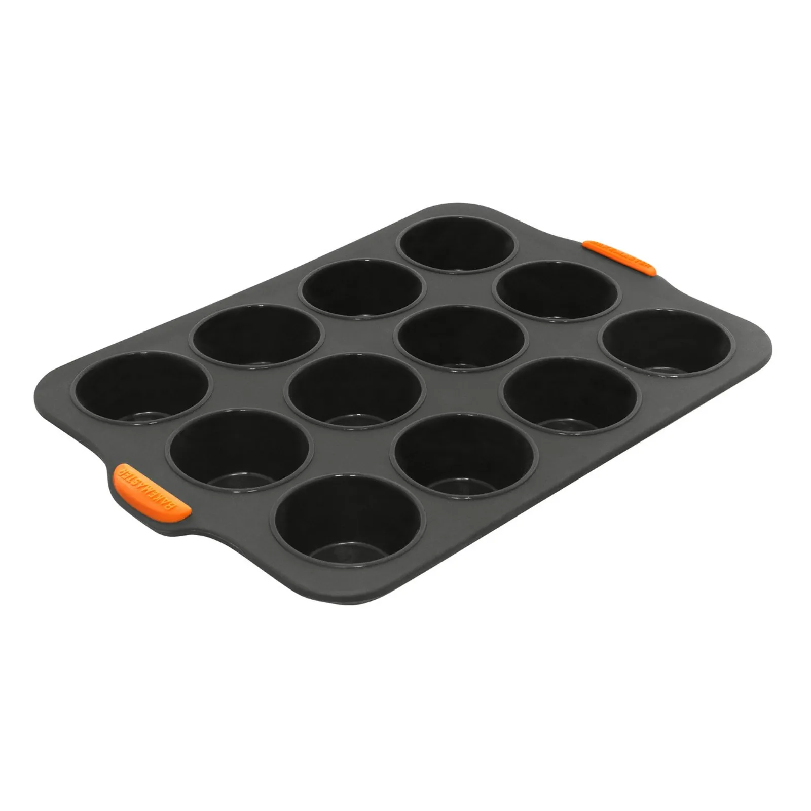 Bakemaster 40130 - Silicone 12 Cup Muffin Pan, 35.5 x 24.5cm / 6.5 x 3.5cm - Grey