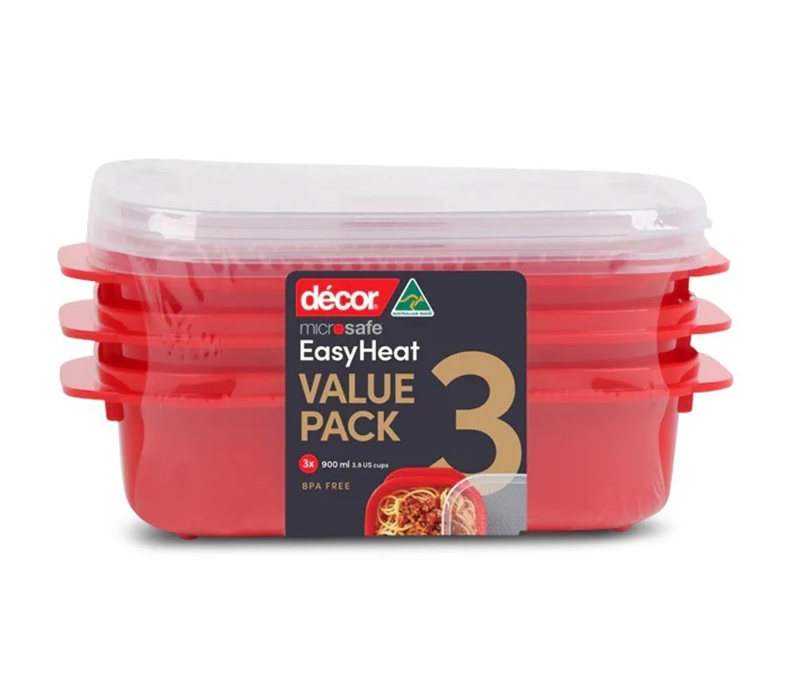 Decor Microsafe 124550 - Microwavable Container, Oblong, 900ML, 3pk