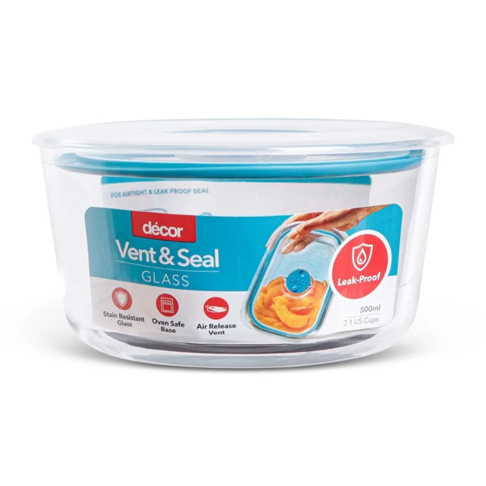 Decor Vent & Seal 236605 - Glass Containers, Round, 500ml