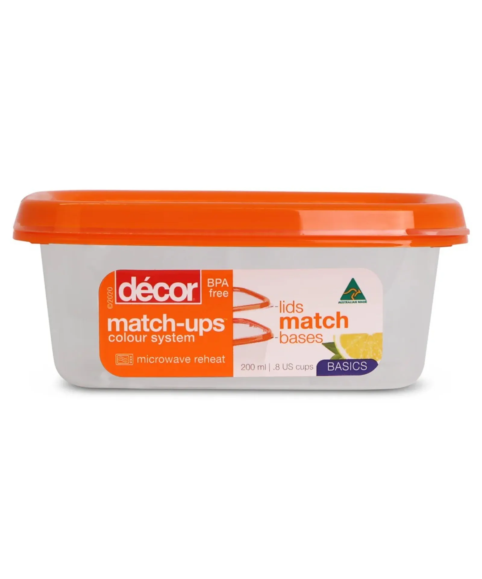 Decor Match-Ups Basics 209700 - Food Container, Oblong, Orange, 200ml