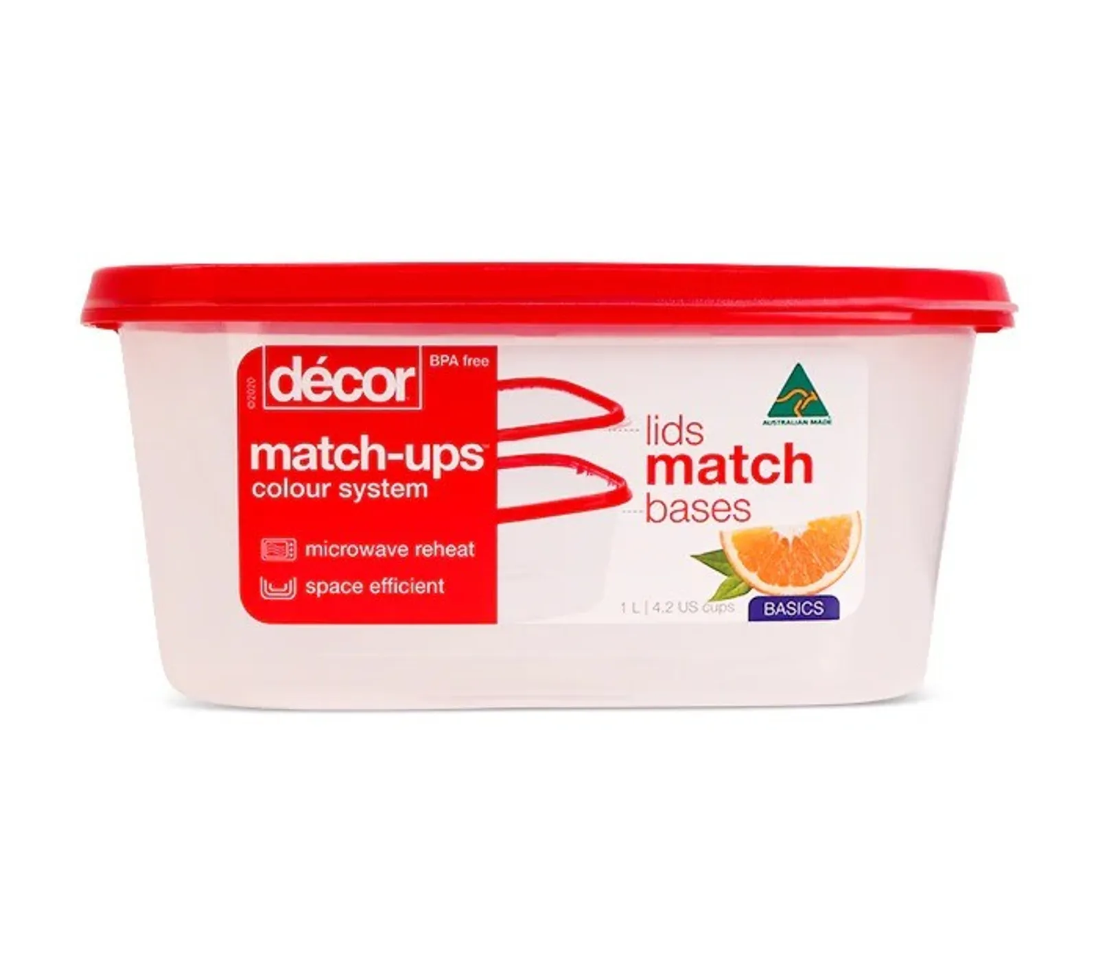 Decor Match-Ups Basics 209500 - Food Container, Oblong, Red, 1L