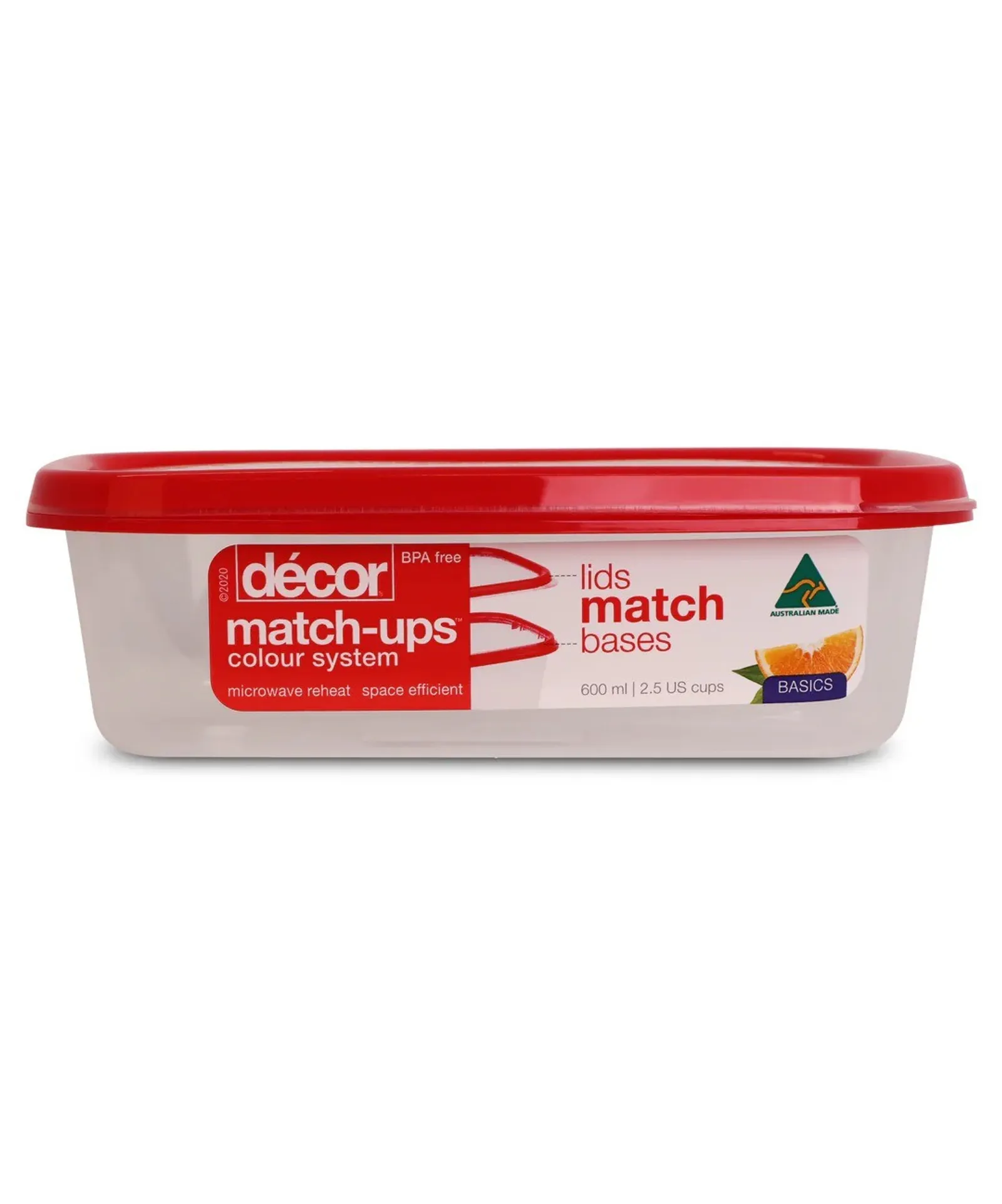 Decor Match-Ups Basics 209600 - Food Container, Oblong, Red, 600ml
