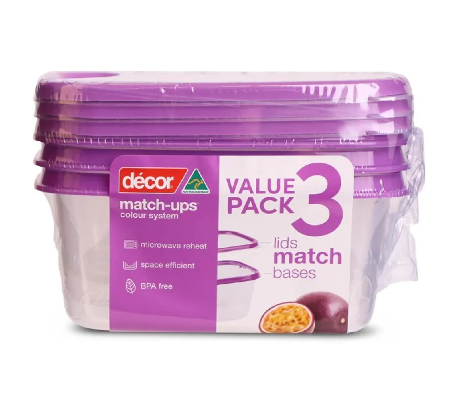 Decor Match-Ups Basics 209332 - Food Container Oblong, Purple, 500ml, 3pk