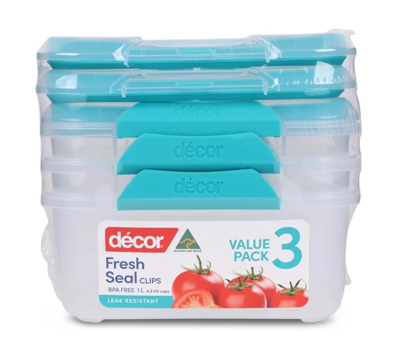 Decor Fresh Seal Clips 231951 - Food Containers, Oblong, 1L, Set
