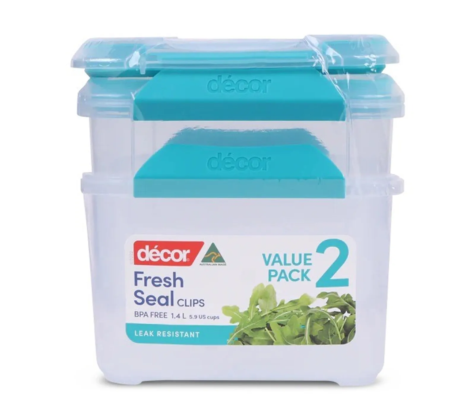 Decor Fresh Seal Clips 240151 - Food Containers, Square, 1.4L, Set