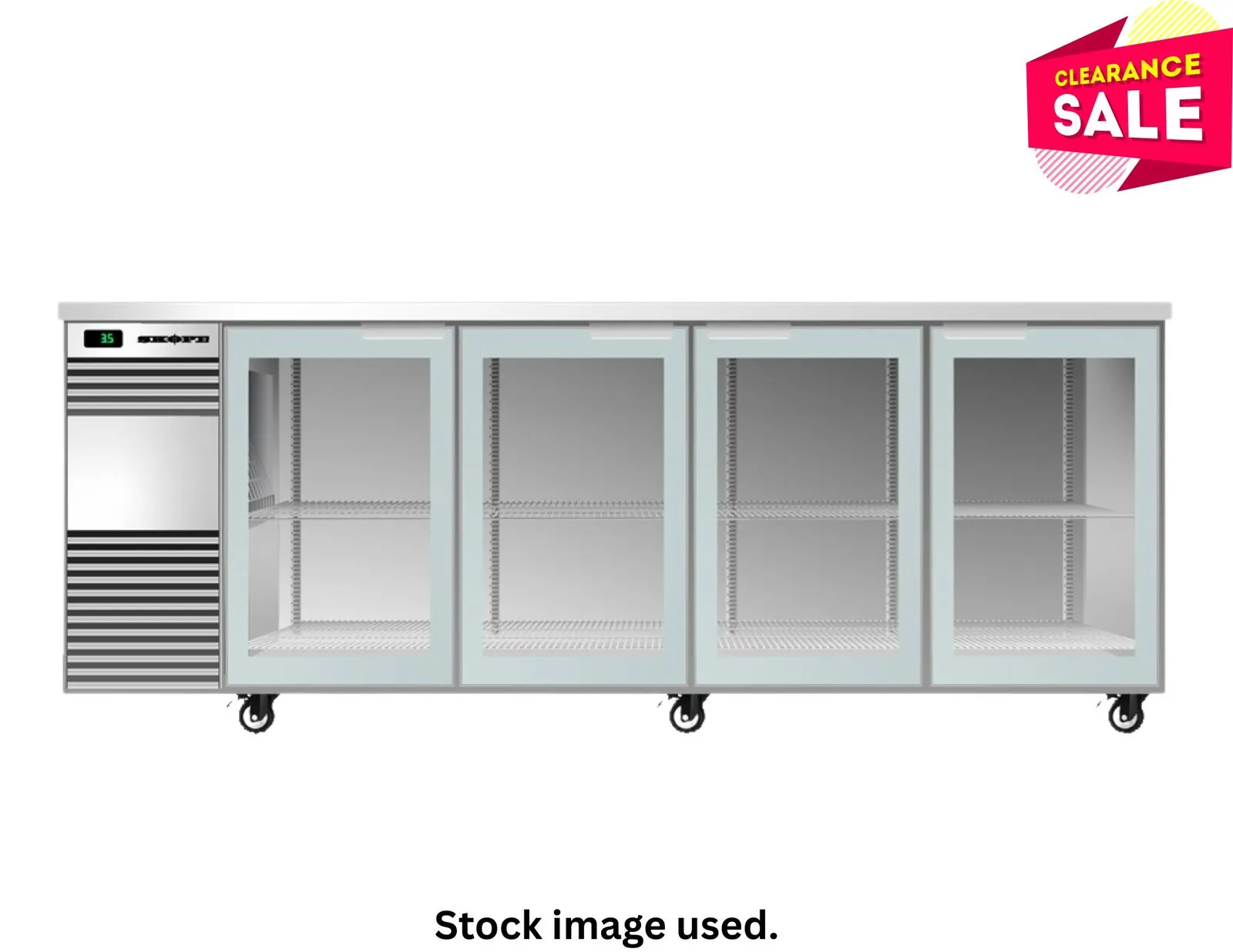 SKOPE BB.4.GSW BackBar 4 Glass Swing Door Fridge, Stainless Steel with Plinth Mount