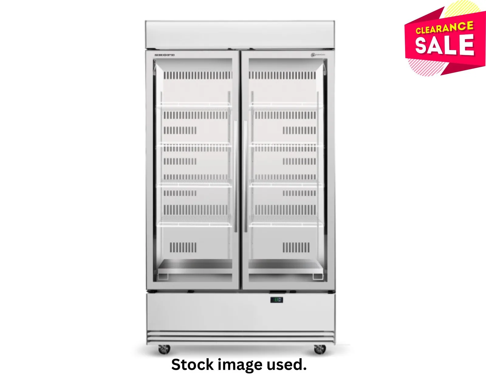 SKOPE SKB1200N-AC - 2 Glass Door Display Fridge, Lit Sign - Opal White - Aged Stock
