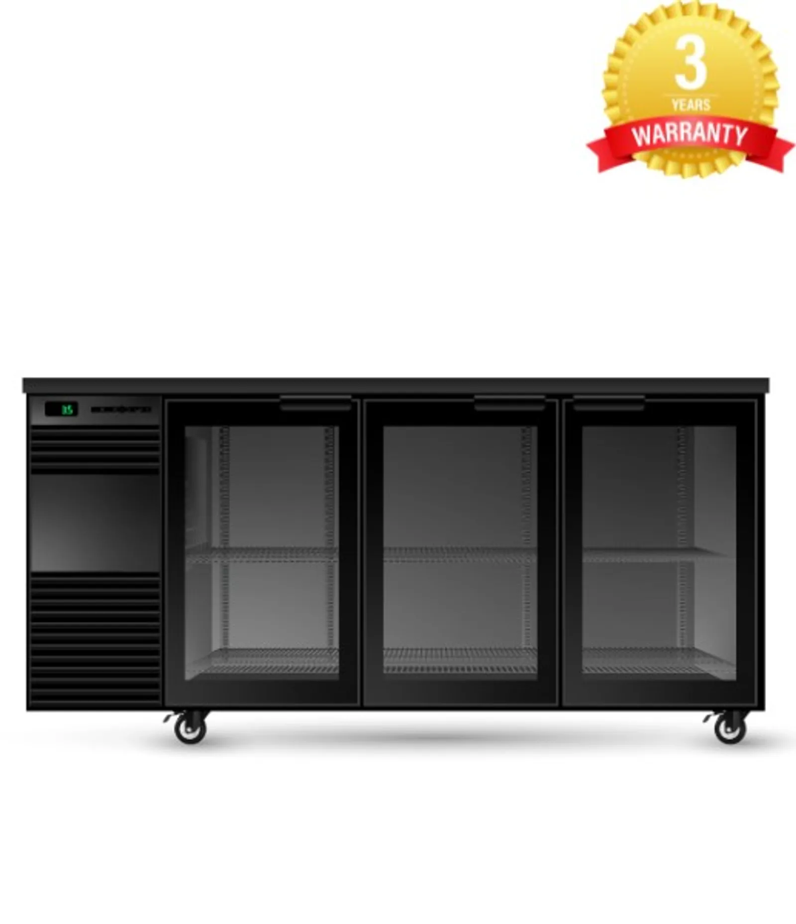 SKOPE BB.3.GSW BackBar 3 Glass Swing Door Fridge Black, Legs - Aged Stock
