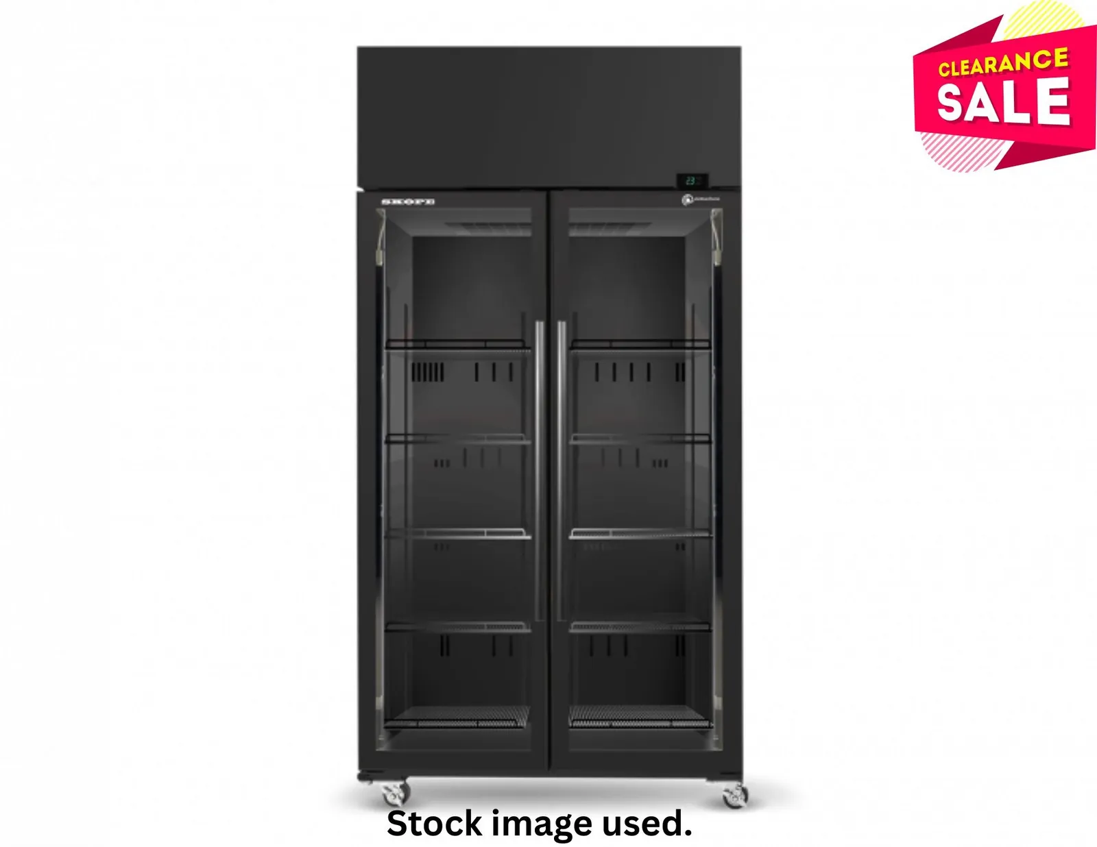 SKOPE SKT1000N-A - Top Mount Two Door Display Fridge Black - Aged Stock