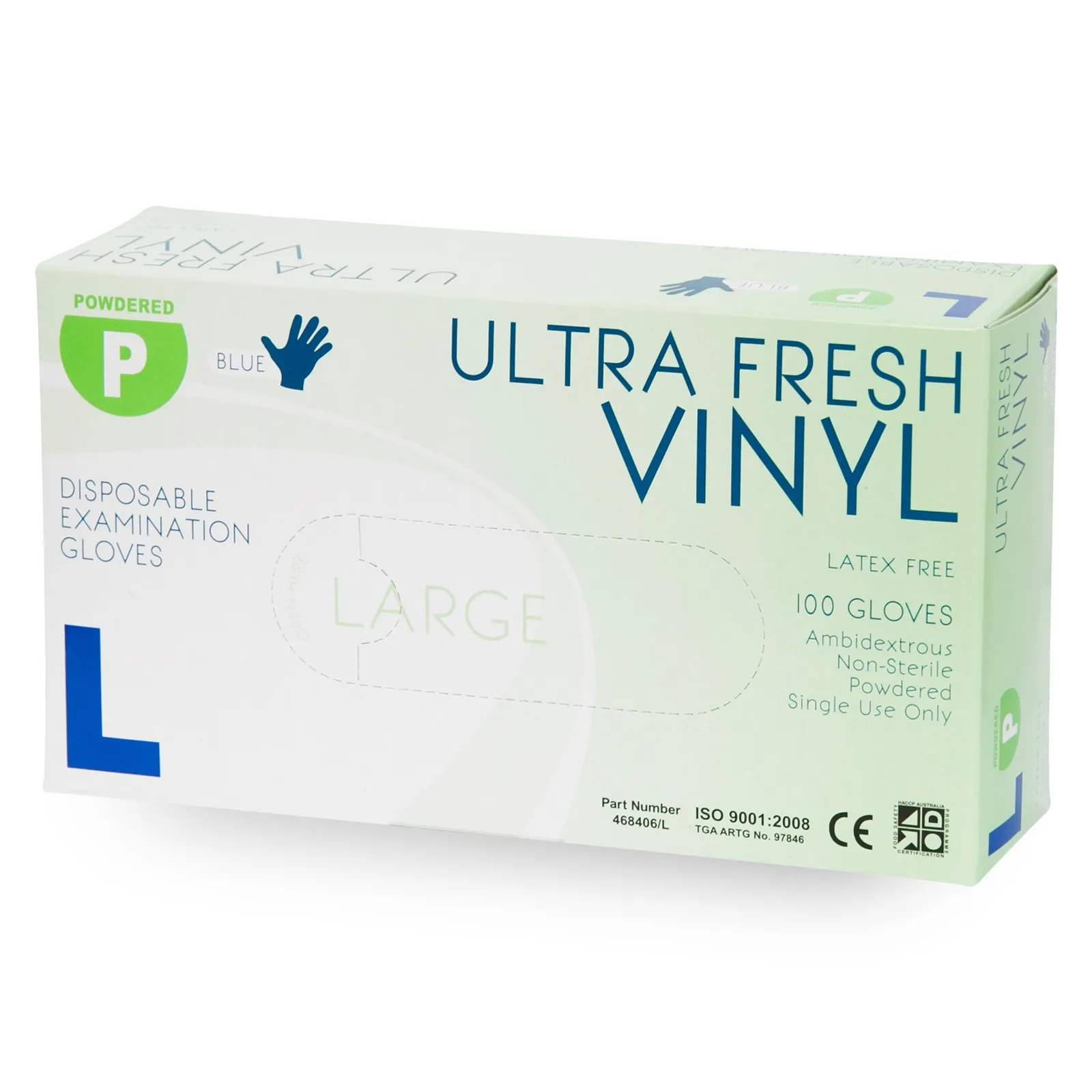 Ultra Fresh 468407 - Powder-Free Blue Vinyl Disposable Examination Gloves Premium Weight