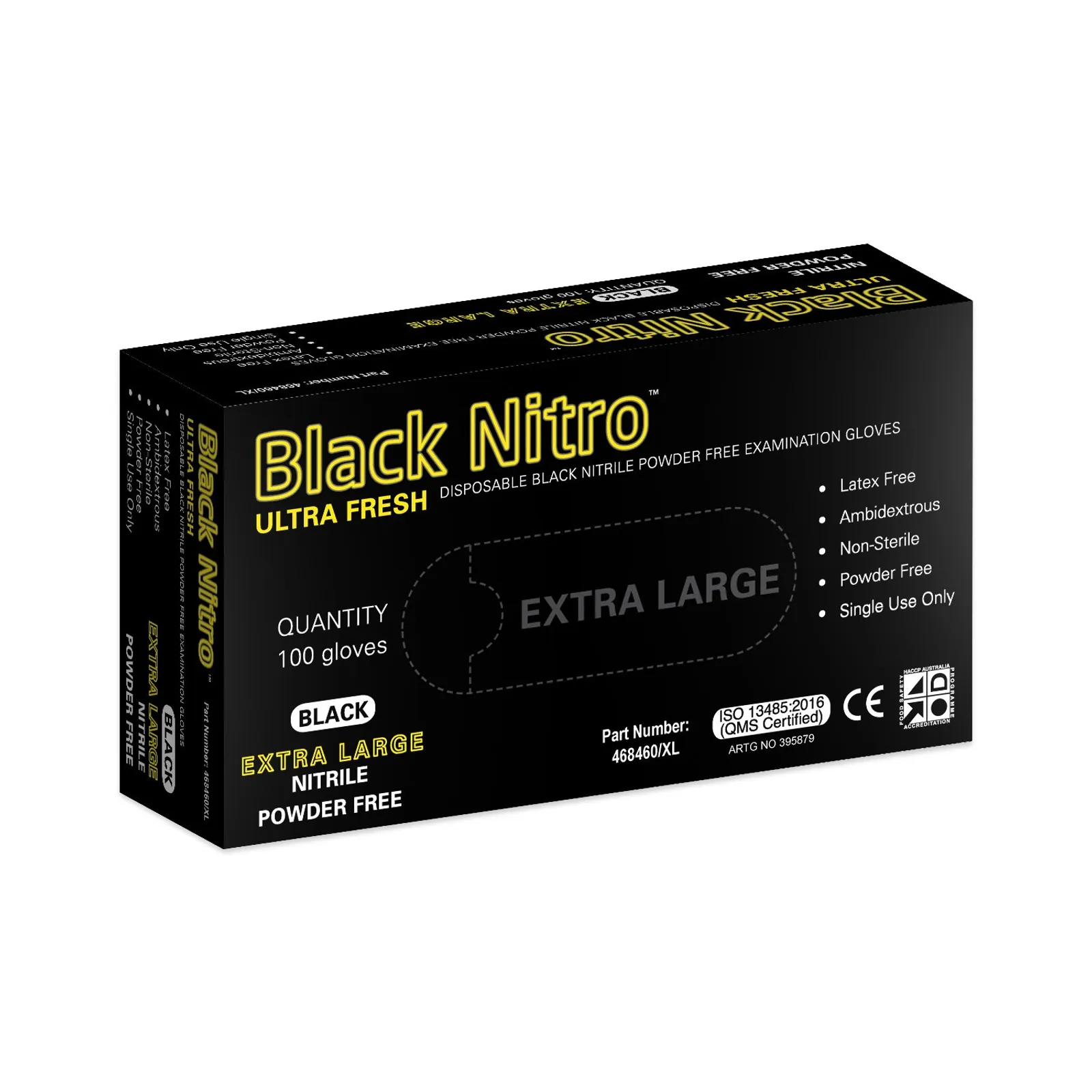Ultra Fresh 468460 - Black Nitro Disposable Examination Nitrile Gloves Powder-Free Industrial Weight
