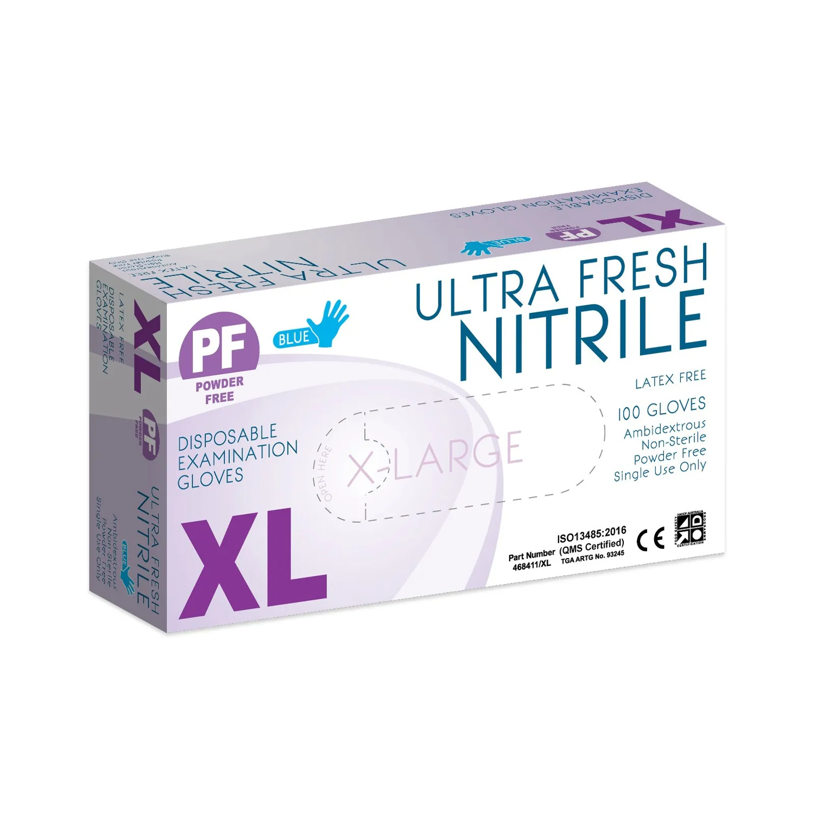 Ultra Fresh 468411 - Disposable Examination Nitrile Gloves Blue Powder-Free Industrial Weight