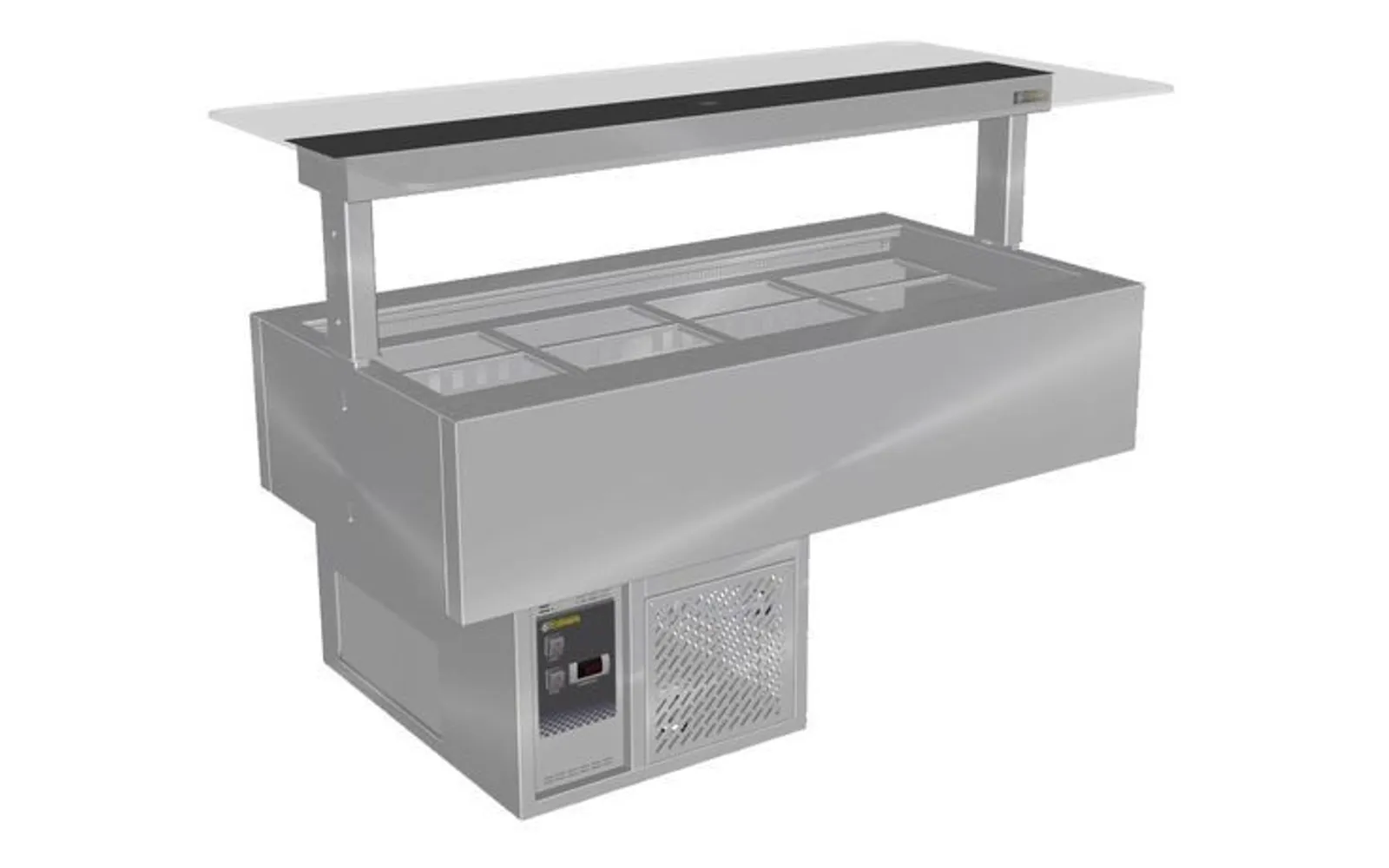 Culinaire CR.CWCF.U.GSB.6 Under Bench Refrigerated Cold Well With Flat Glass Gantry - Counter Line - Self Contained - Black Centre - 6 Mod