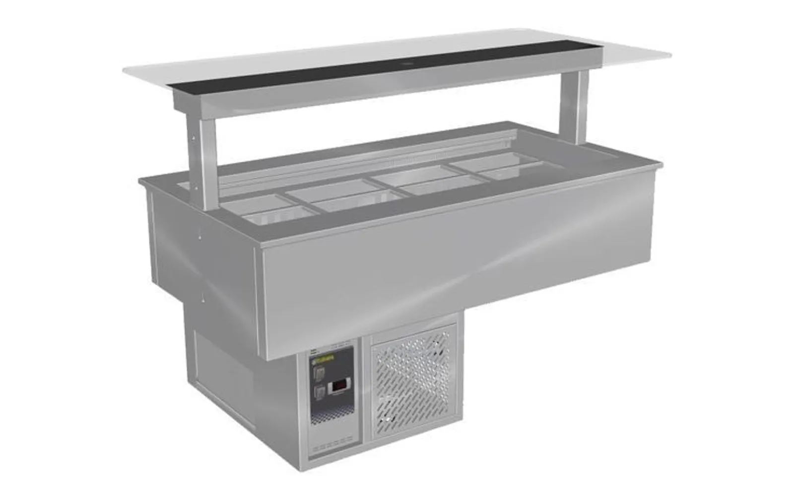 Culinaire CR.CWCF.D.GSB.4 Drop-In Refrigerated Cold Well With Flat Glass Gantry - Counter Line - Self Contained  - Black Centre - 4Mod