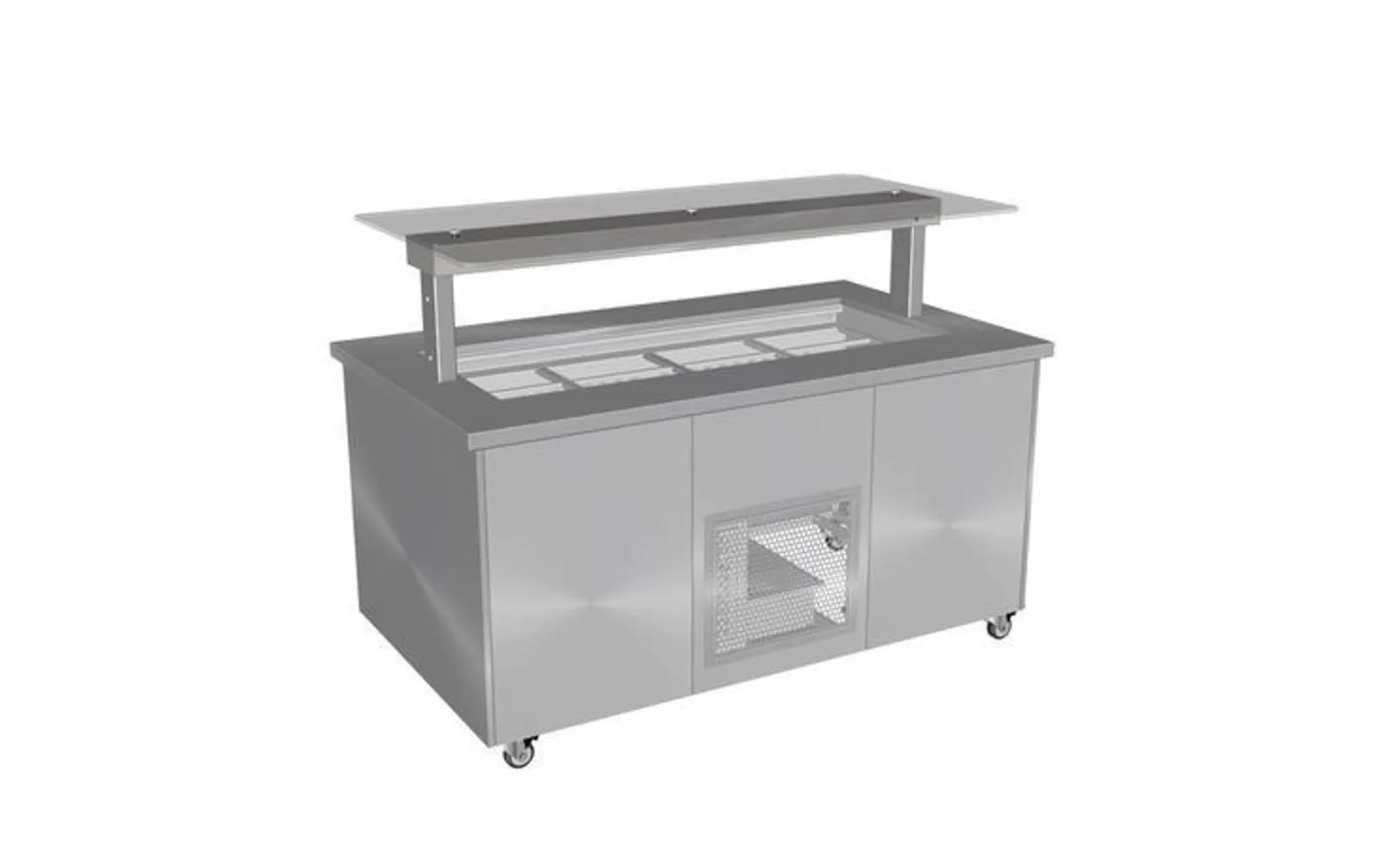 Culinaire CR.IBSS.CWCF.U.GSF.8 Mobile Island Buffet - Refrigerated - Flat Glass Gantry  - Stainless Top and Stainless Steel Panels - 8Mod