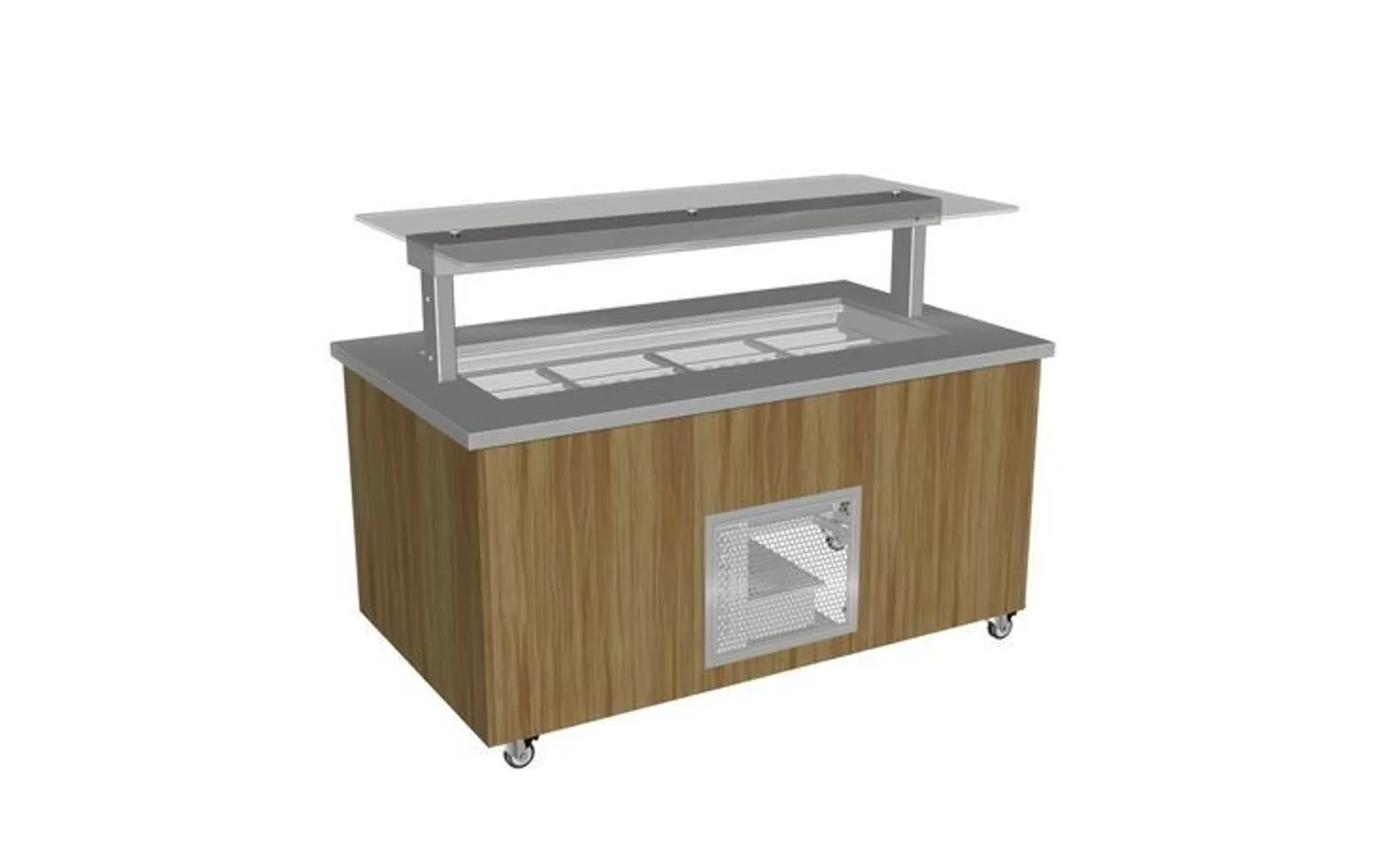 Culinaire CR.IBSJ.CWCF.U.GSF.4 Mobile Island Buffet - Refrigerated - Flat Glass Gantry - Stainless Top and Joinery Panels - 4Mod